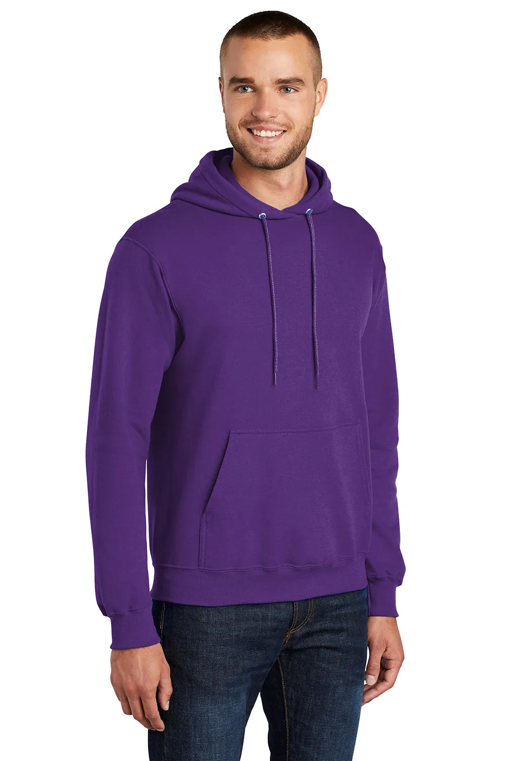 Port & Company Mens Core Pill Resistant Fleece Hooded Sweatshirt Hoodie w/ Pouch Pocket - Team Purple