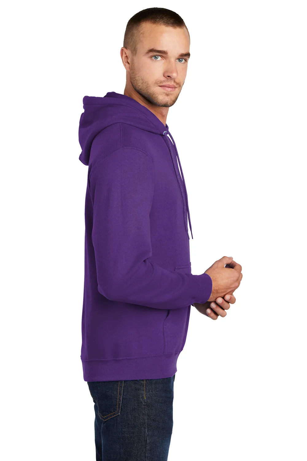 Port & Company Mens Core Pill Resistant Fleece Hooded Sweatshirt Hoodie w/ Pouch Pocket - Team Purple