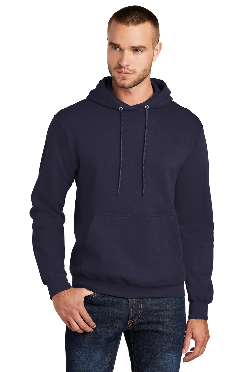 Port & Company Mens Core Pill Resistant Fleece Hooded Sweatshirt Hoodie w/ Pouch Pocket - True Navy Blue