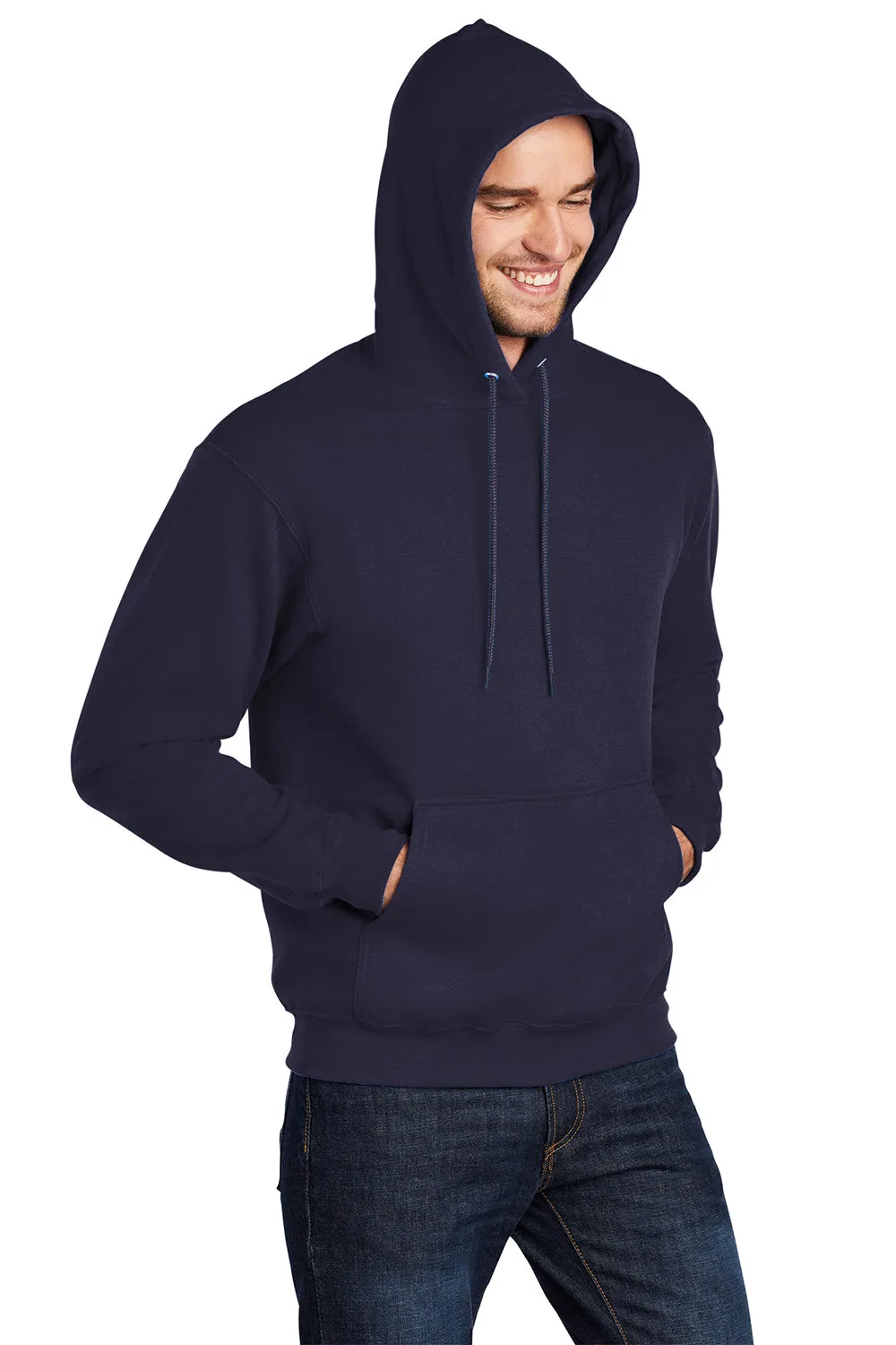 Port & Company Mens Core Pill Resistant Fleece Hooded Sweatshirt Hoodie w/ Pouch Pocket - True Navy Blue