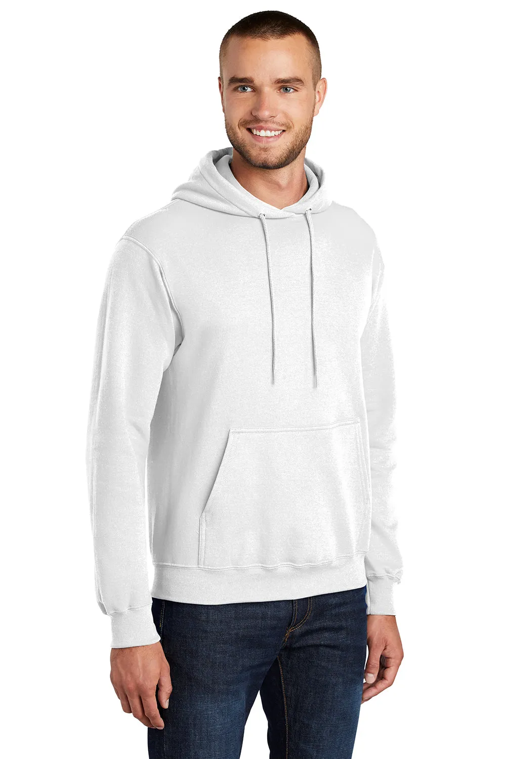 Port & Company Mens Core Pill Resistant Fleece Hooded Sweatshirt Hoodie w/ Pouch Pocket - White