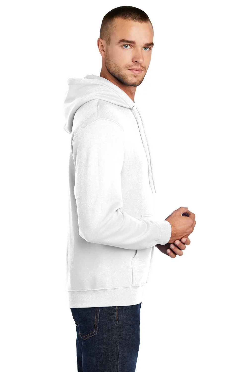 Port & Company Mens Core Pill Resistant Fleece Hooded Sweatshirt Hoodie w/ Pouch Pocket - White