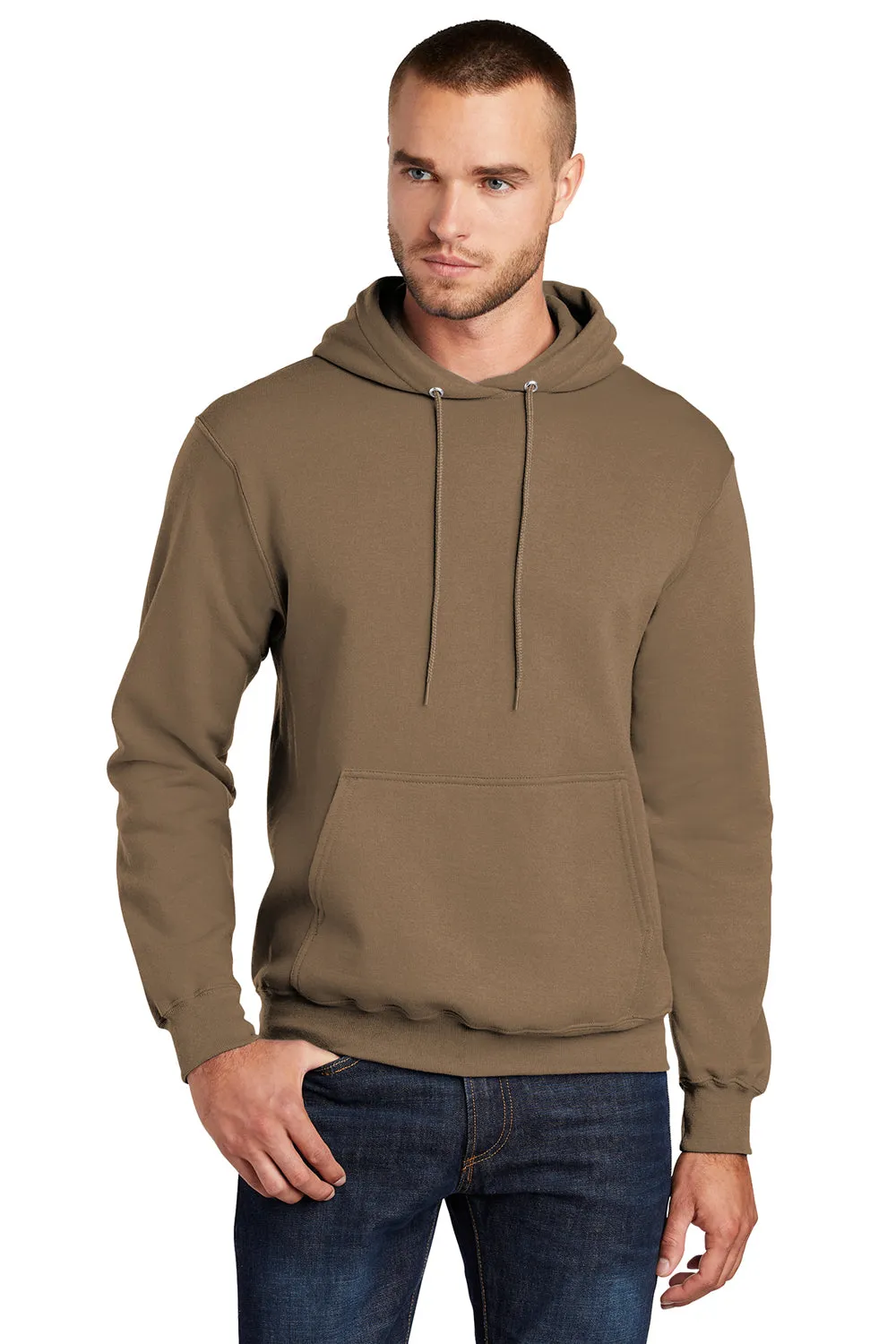 Port & Company Mens Core Pill Resistant Fleece Hooded Sweatshirt Hoodie w/ Pouch Pocket - Woodland Brown