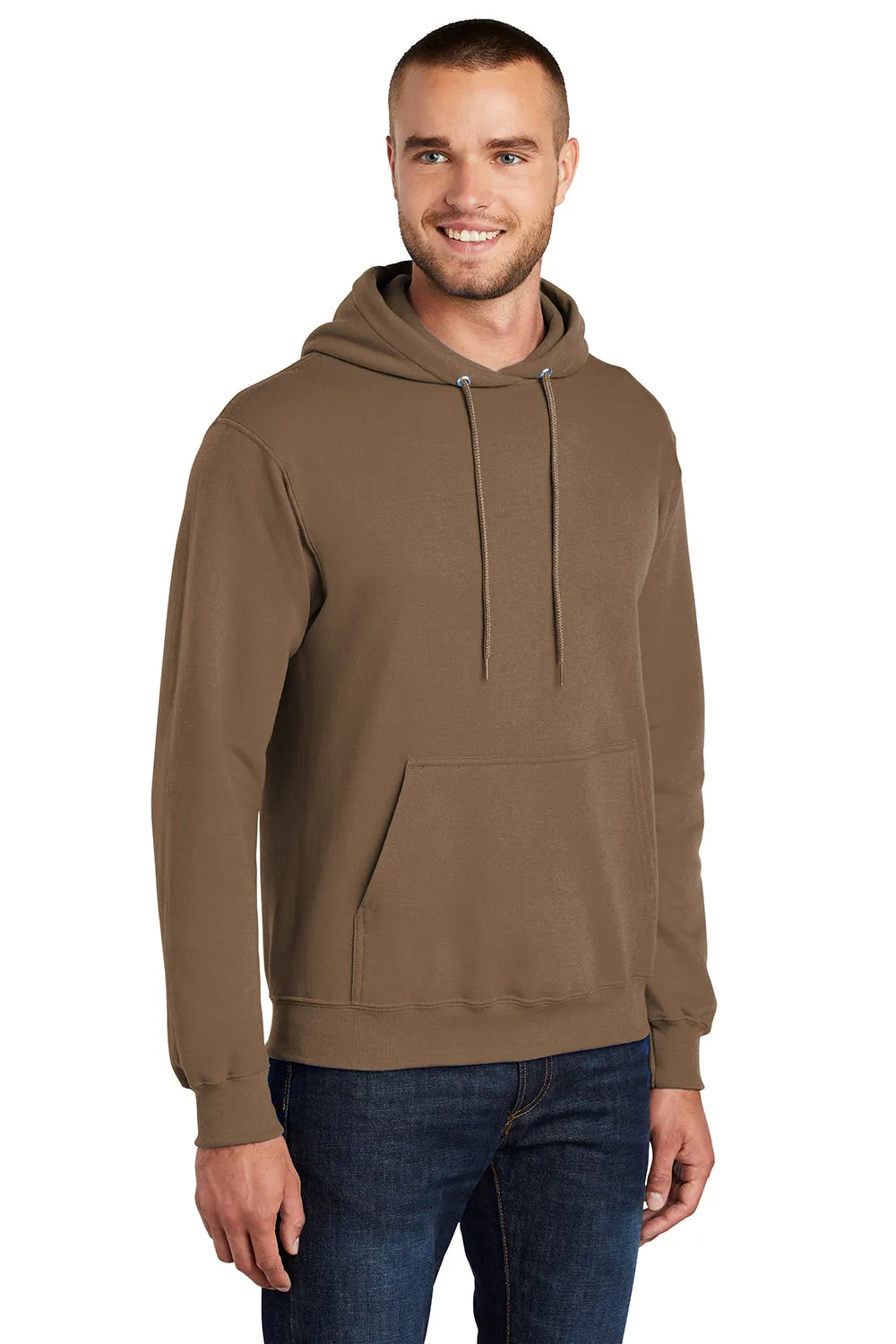 Port & Company Mens Core Pill Resistant Fleece Hooded Sweatshirt Hoodie w/ Pouch Pocket - Woodland Brown