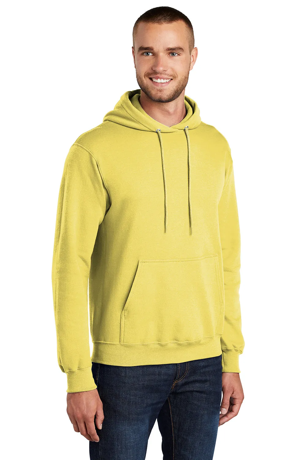 Port & Company Mens Core Pill Resistant Fleece Hooded Sweatshirt Hoodie w/ Pouch Pocket - Yellow