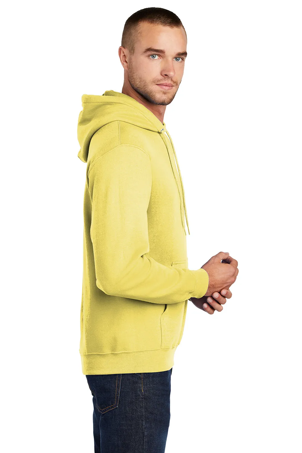 Port & Company Mens Core Pill Resistant Fleece Hooded Sweatshirt Hoodie w/ Pouch Pocket - Yellow