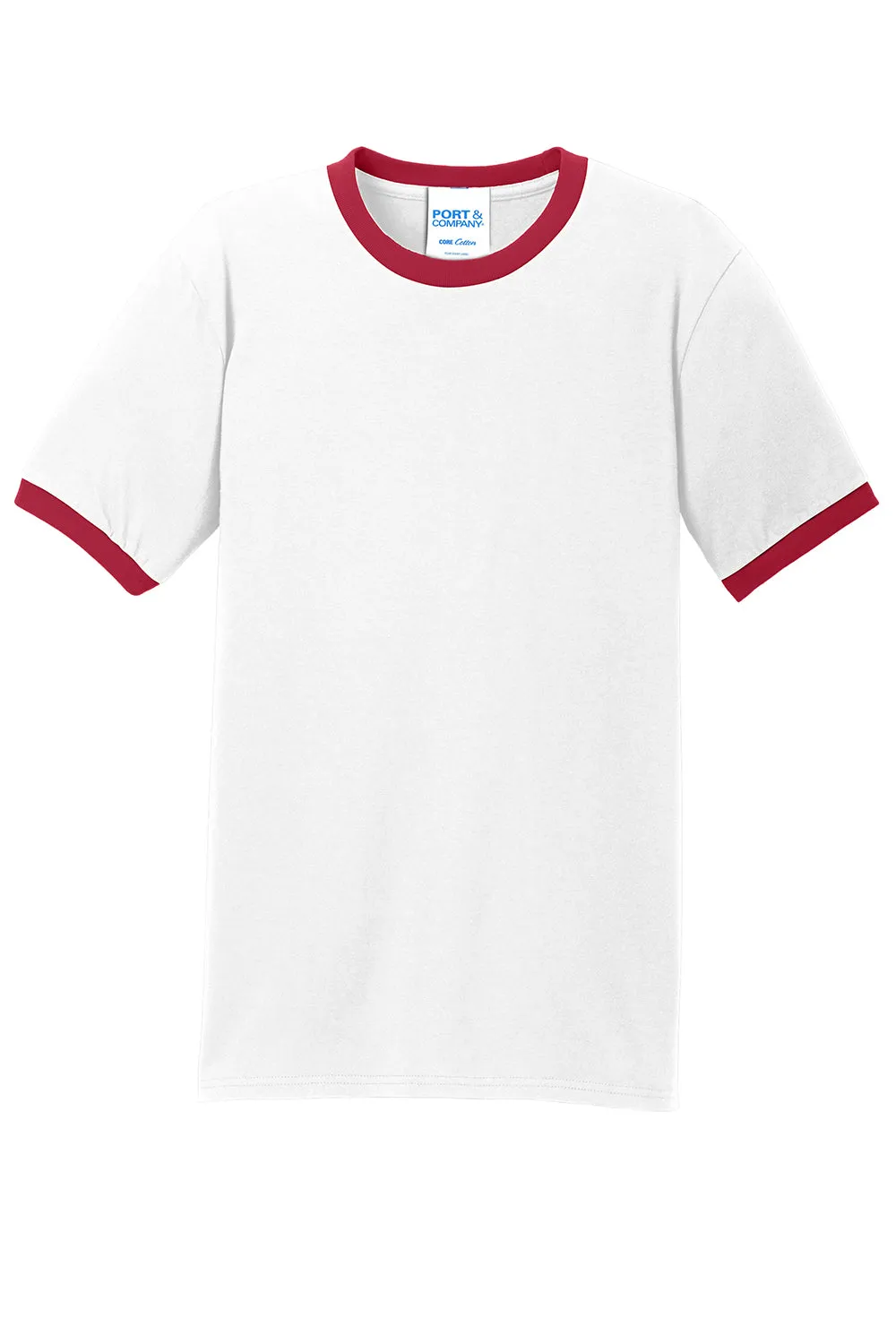 Port & Company Mens Core Ringer Short Sleeve Crewneck T-Shirt - White/Red