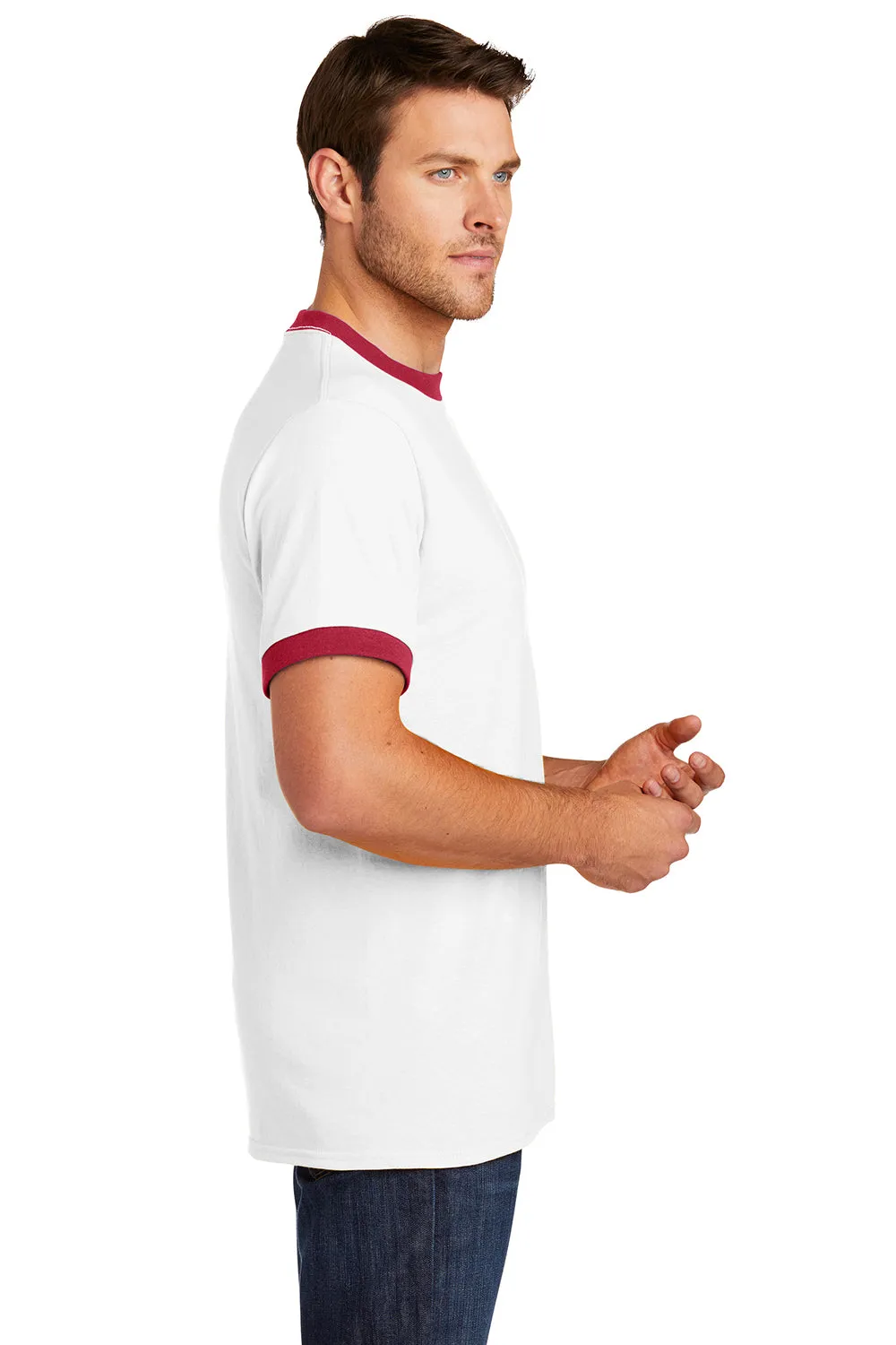 Port & Company Mens Core Ringer Short Sleeve Crewneck T-Shirt - White/Red