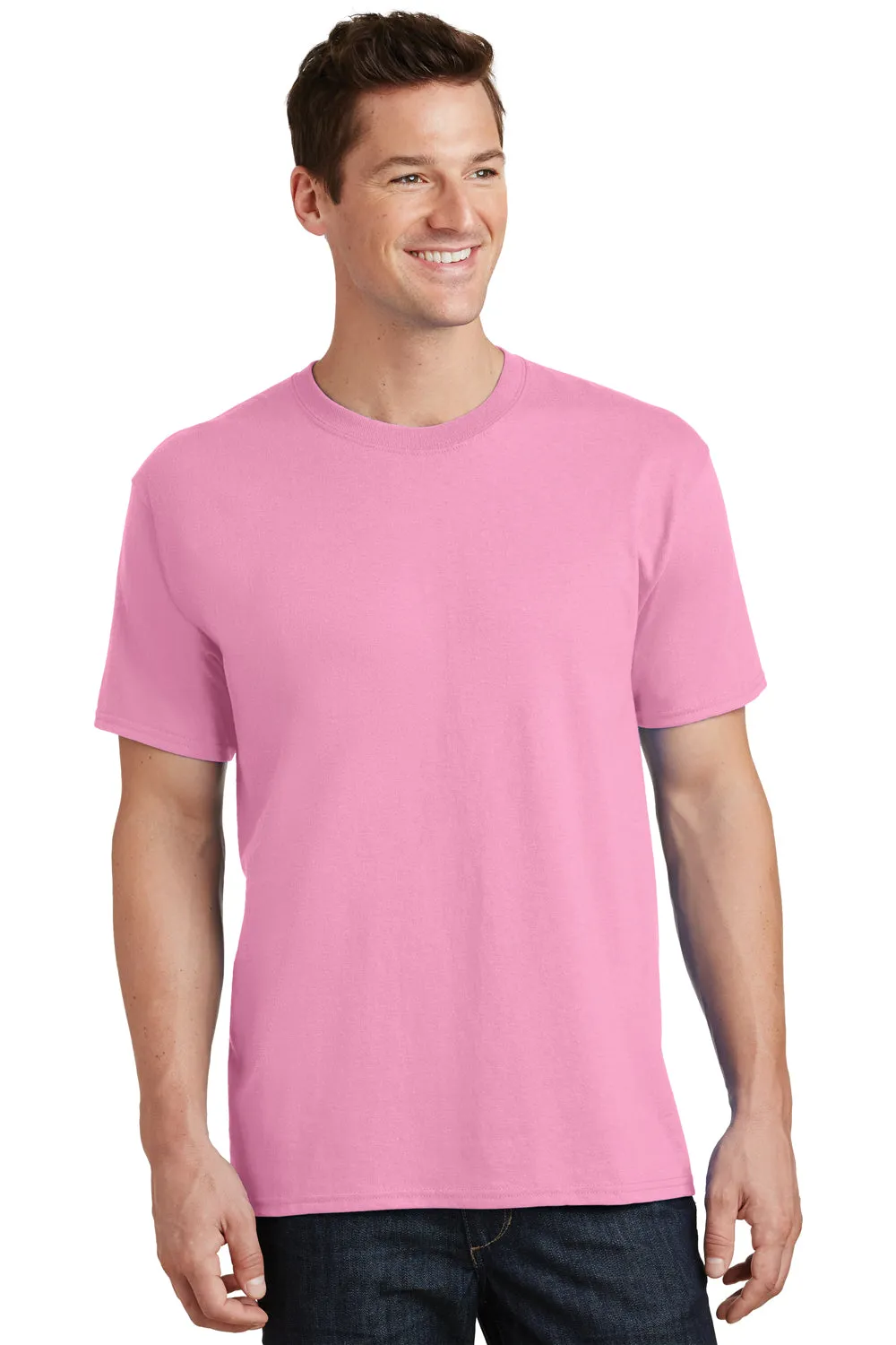 Port & Company Mens Core Short Sleeve Crewneck T-Shirt - Candy Pink
