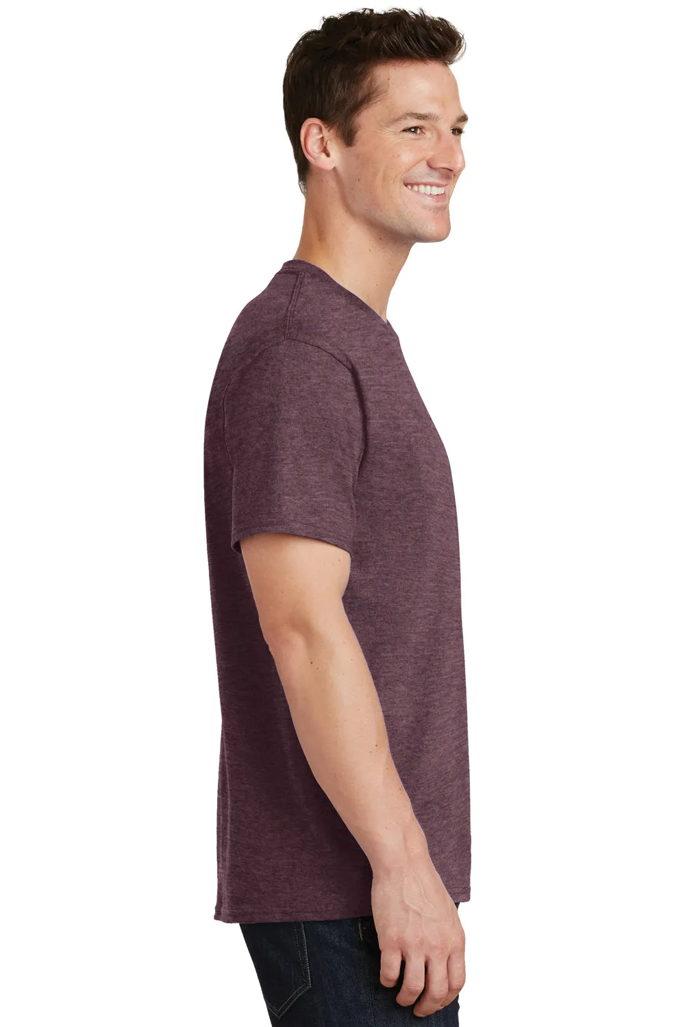Port & Company Mens Core Short Sleeve Crewneck T-Shirt - Heather Athletic Maroon