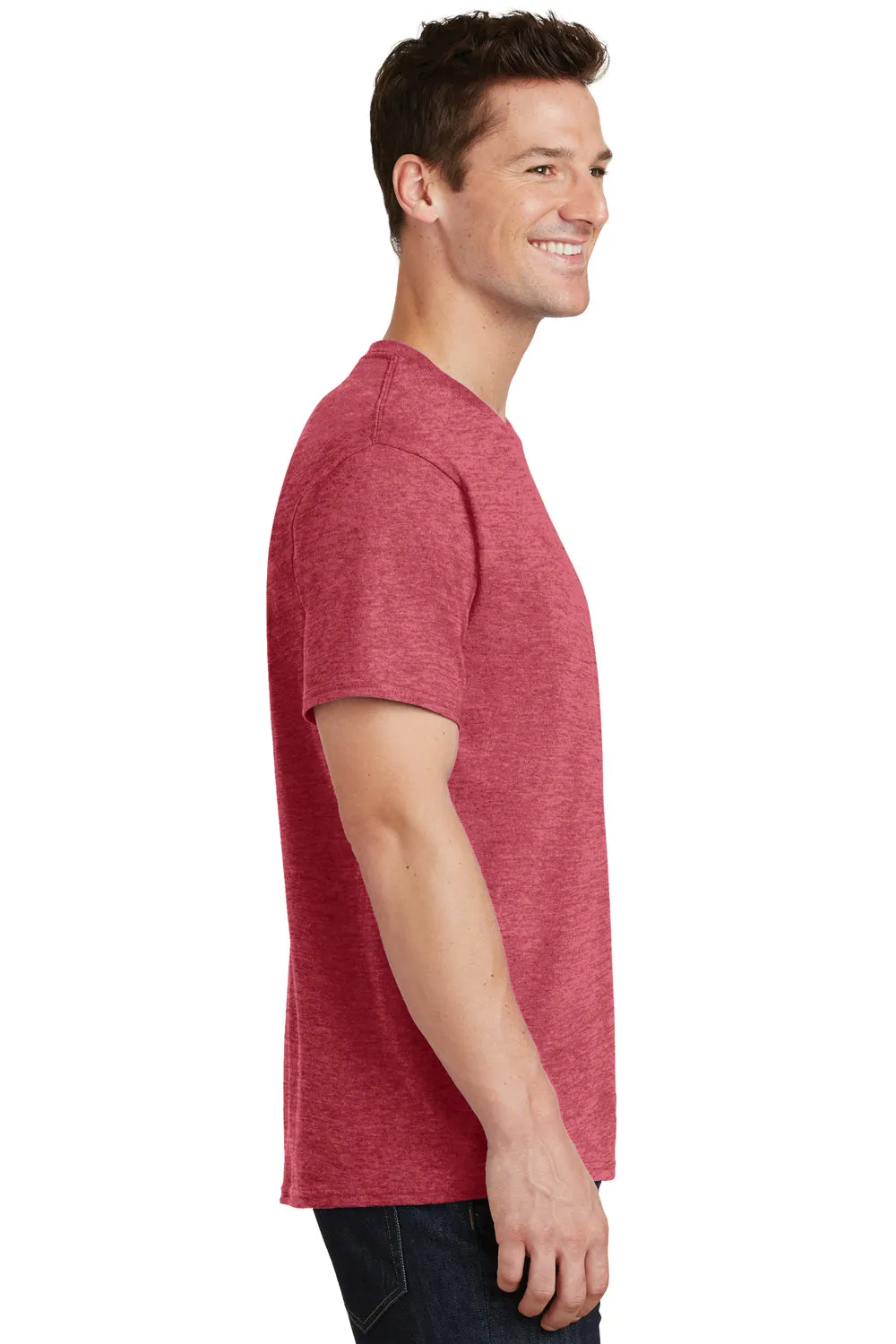 Port & Company Mens Core Short Sleeve Crewneck T-Shirt - Heather Red