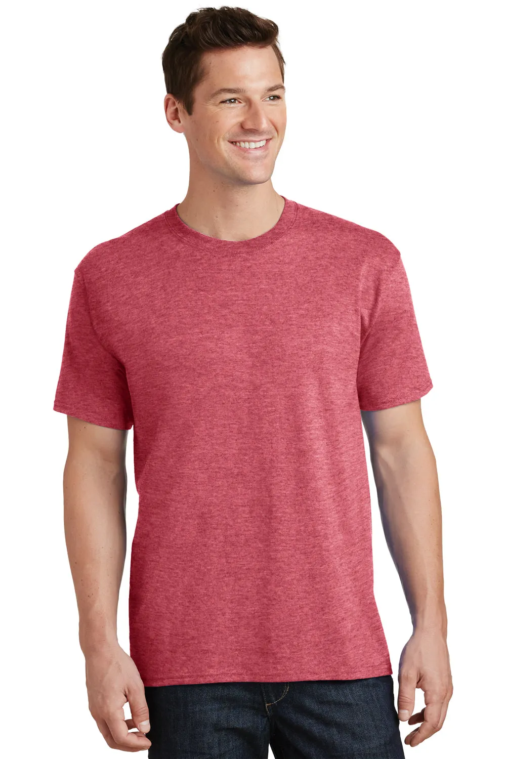 Port & Company Mens Core Short Sleeve Crewneck T-Shirt - Heather Red