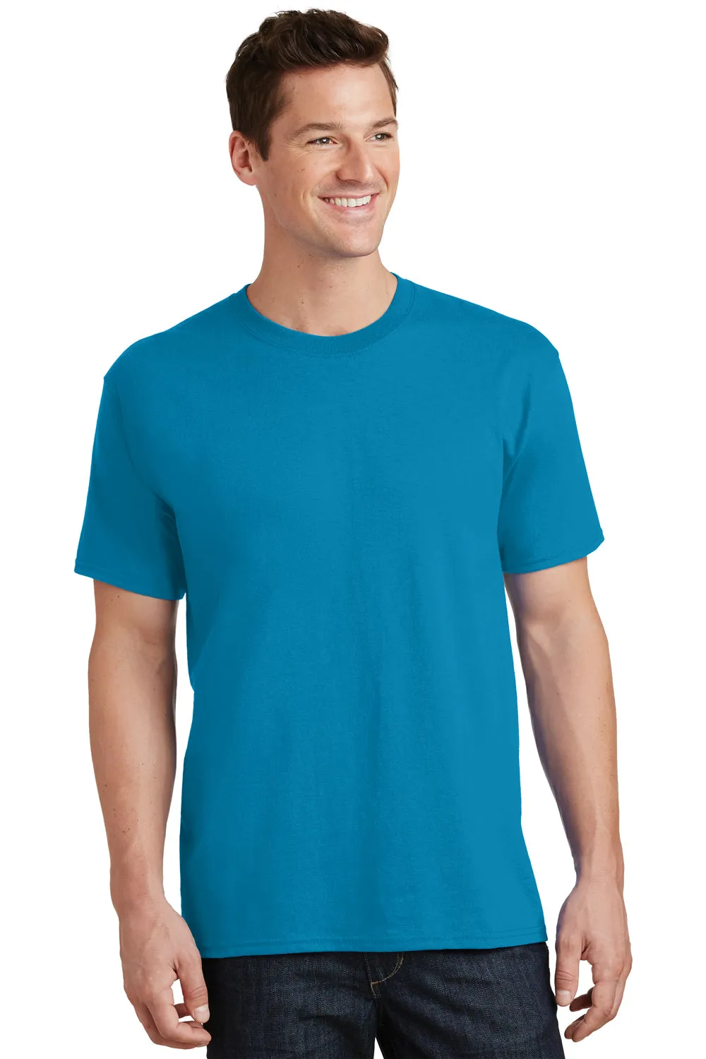 Port & Company Mens Core Short Sleeve Crewneck T-Shirt - Neon Blue