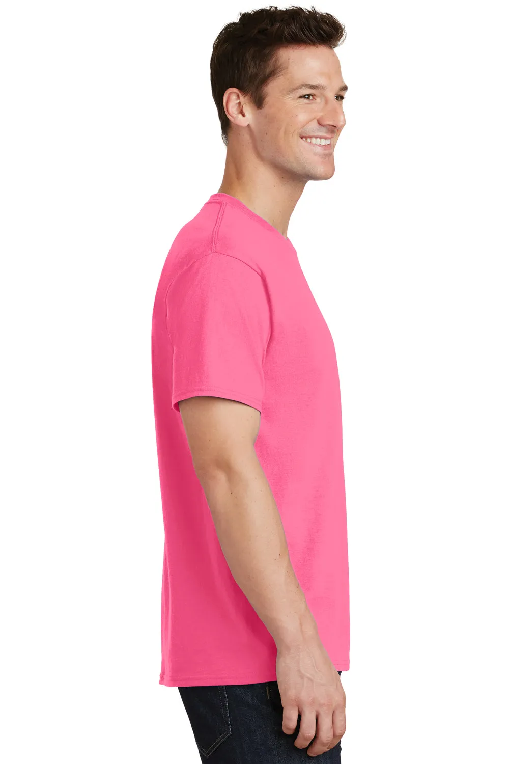 Port & Company Mens Core Short Sleeve Crewneck T-Shirt - Neon Pink