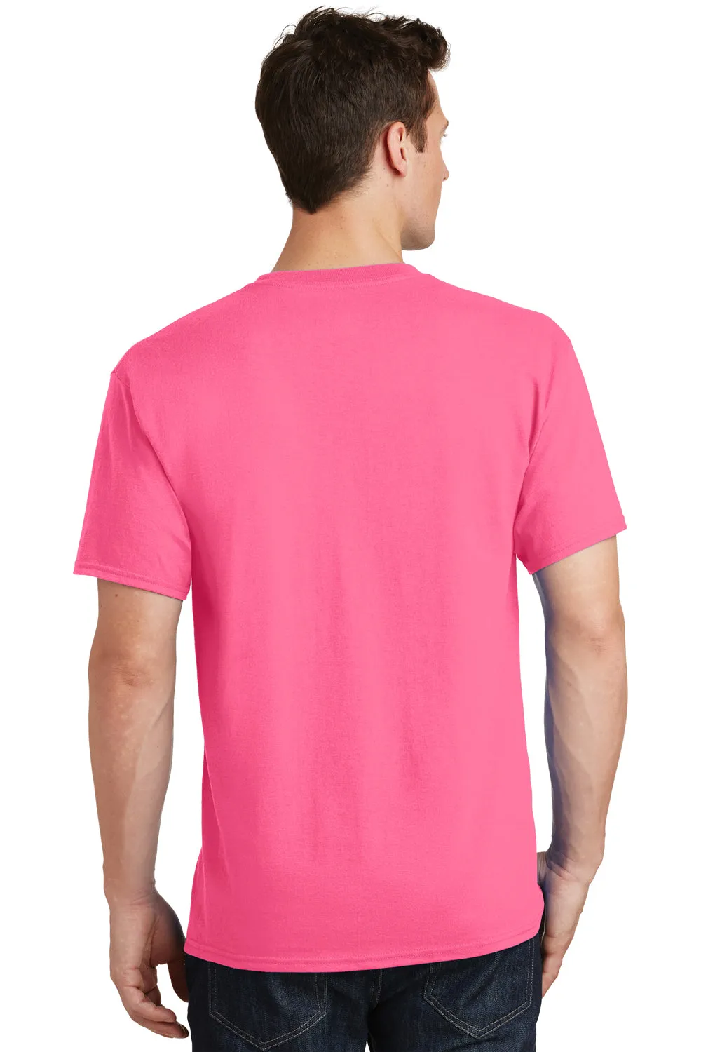 Port & Company Mens Core Short Sleeve Crewneck T-Shirt - Neon Pink