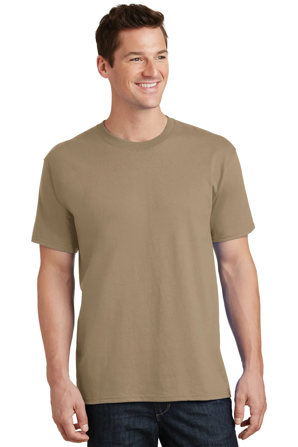 Port & Company Mens Core Short Sleeve Crewneck T-Shirt - Sand Brown