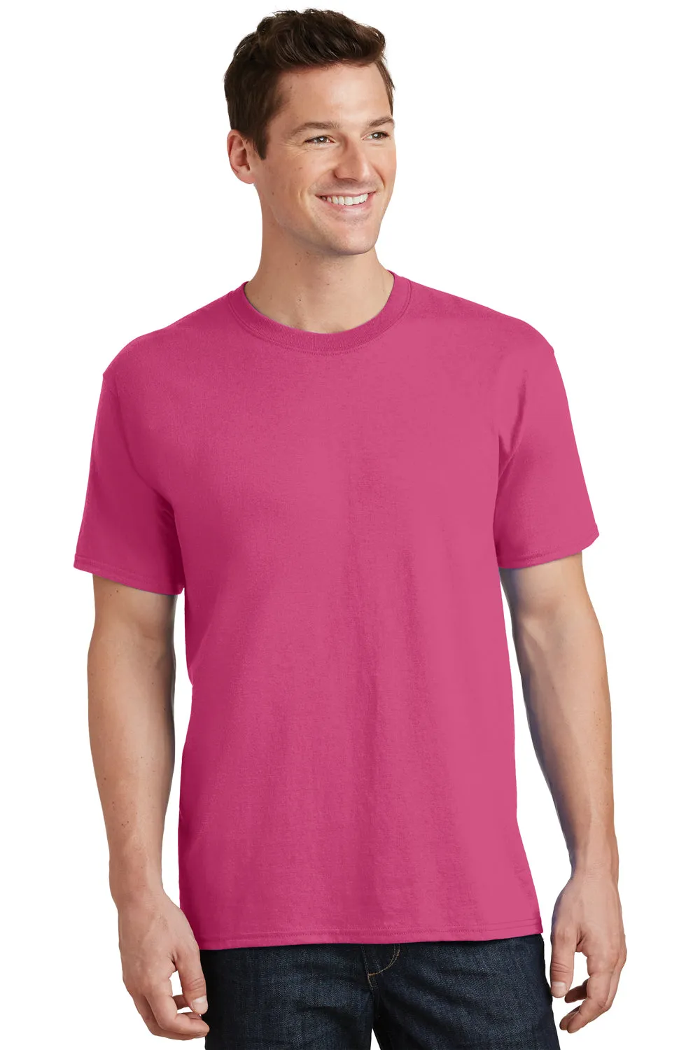 Port & Company Mens Core Short Sleeve Crewneck T-Shirt - Sangria Pink