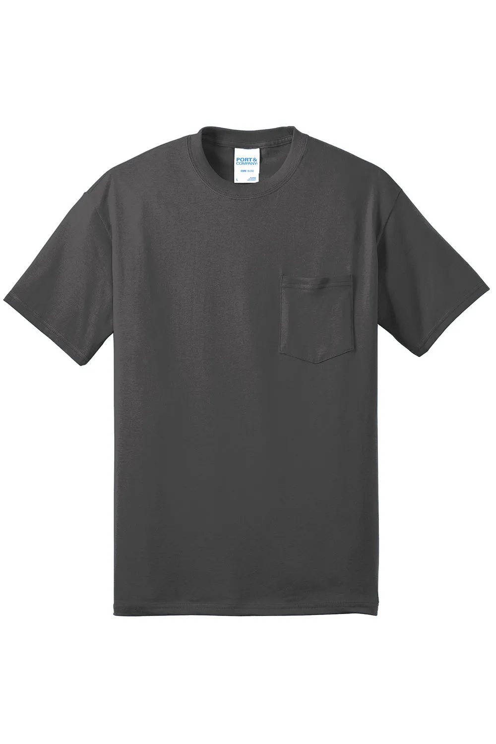 Port & Company Mens Core Short Sleeve Crewneck T-Shirt w/ Pocket - Charcoal Grey