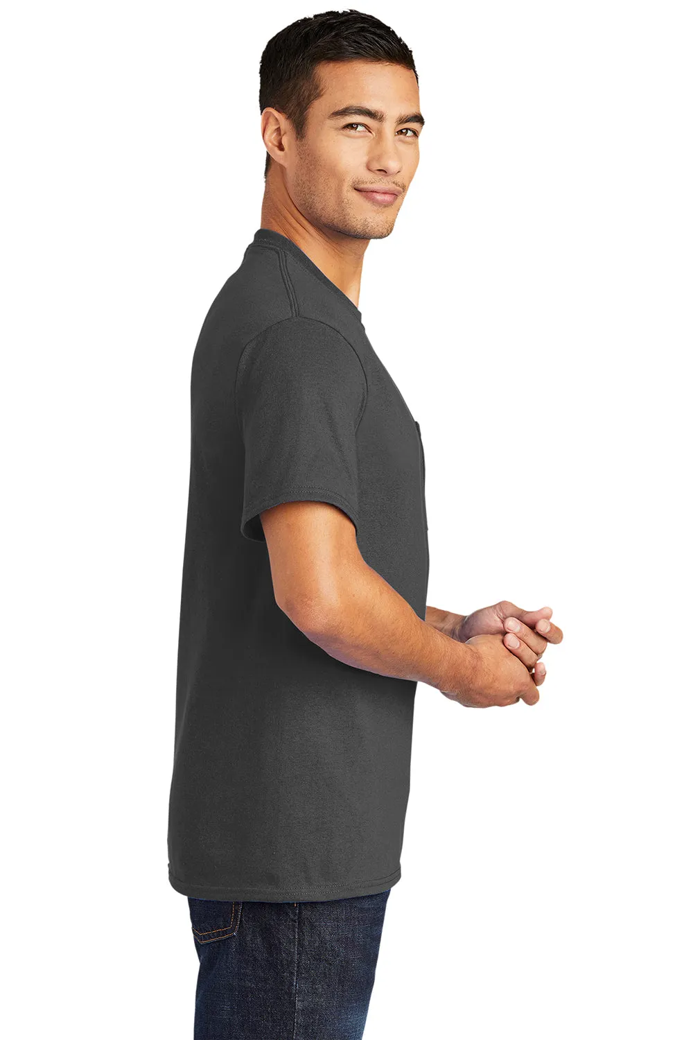 Port & Company Mens Core Short Sleeve Crewneck T-Shirt w/ Pocket - Charcoal Grey