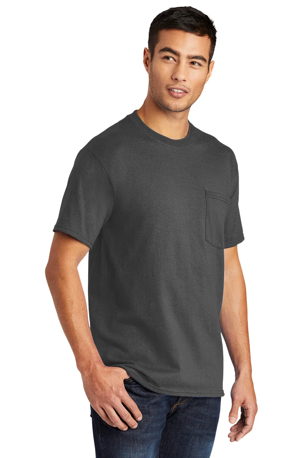 Port & Company Mens Core Short Sleeve Crewneck T-Shirt w/ Pocket - Charcoal Grey