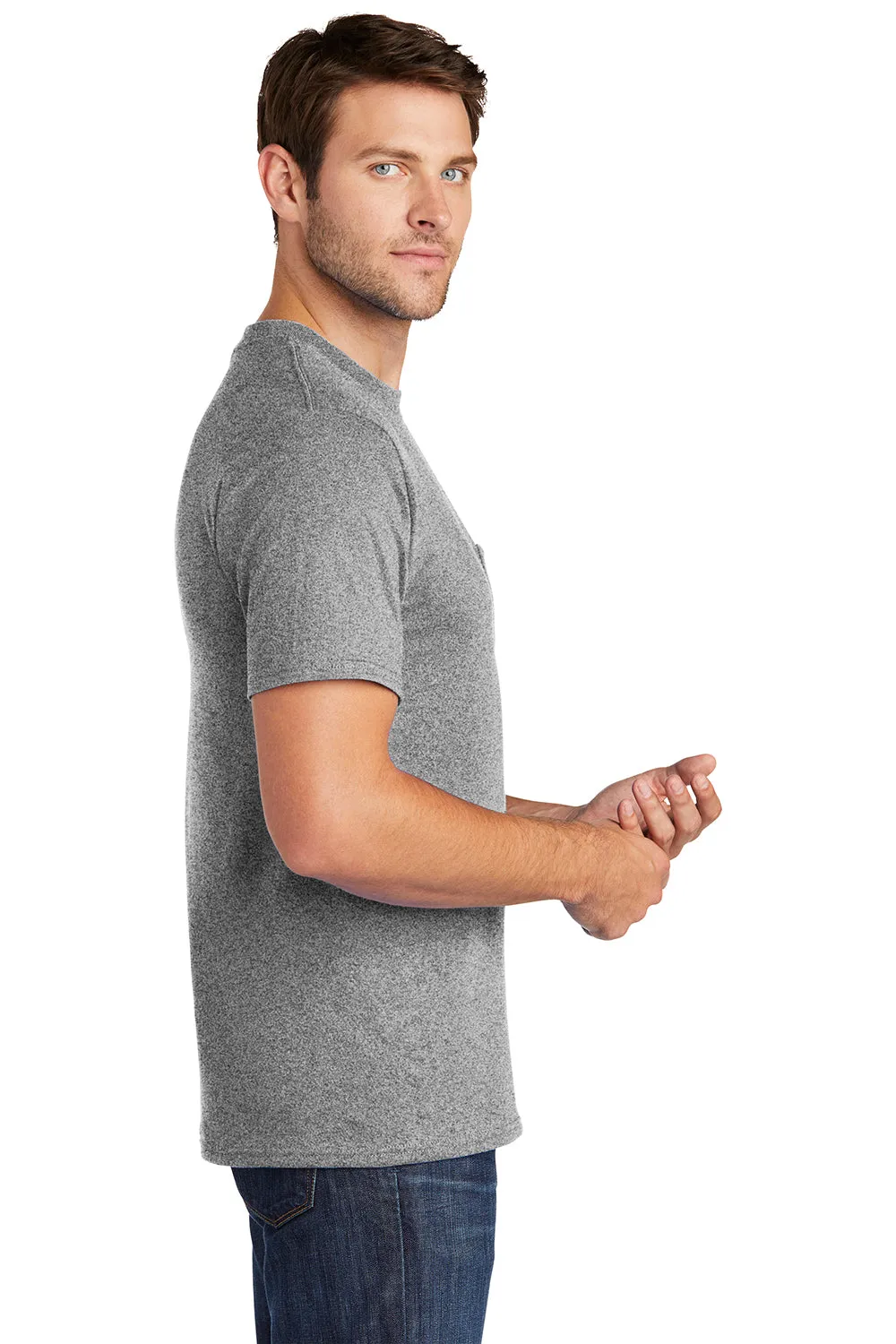 Port & Company Mens Core Short Sleeve Crewneck T-Shirt w/ Pocket - Heather Grey