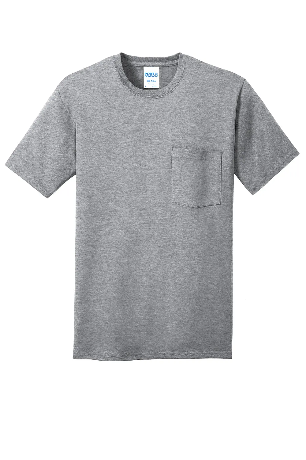 Port & Company Mens Core Short Sleeve Crewneck T-Shirt w/ Pocket - Heather Grey