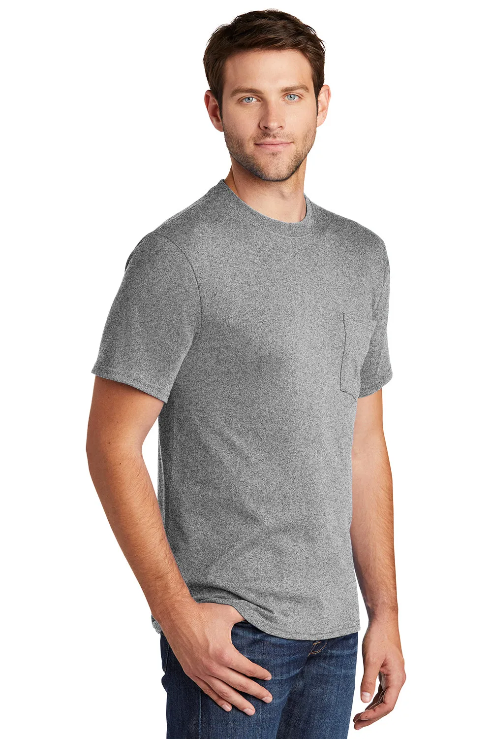 Port & Company Mens Core Short Sleeve Crewneck T-Shirt w/ Pocket - Heather Grey