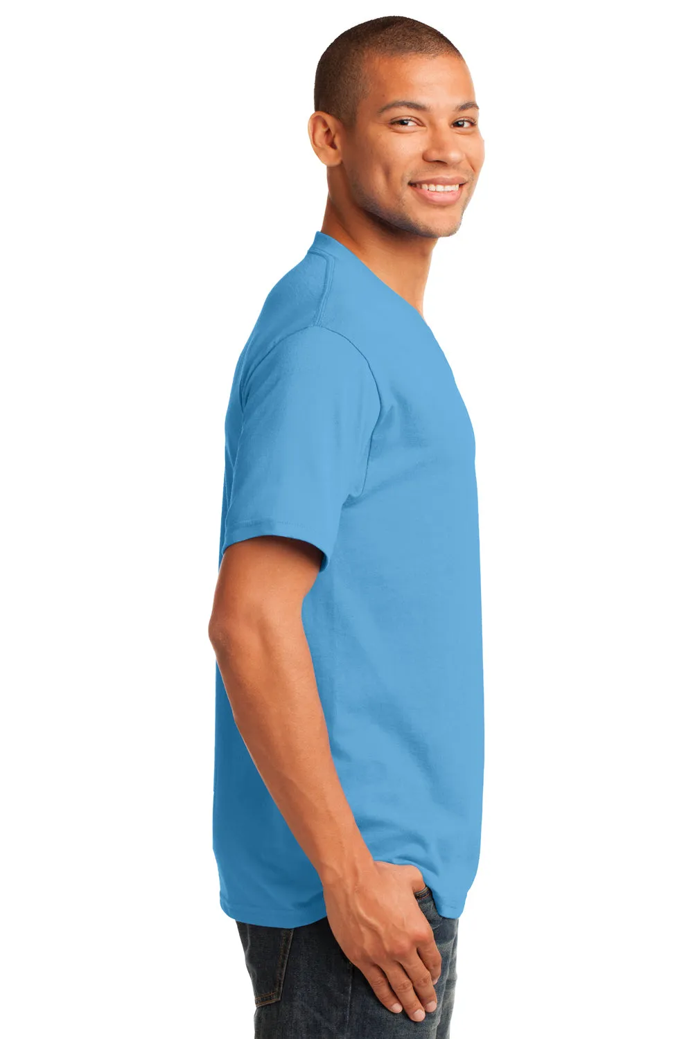 Port & Company Mens Core Short Sleeve V-Neck T-Shirt - Aquatic Blue