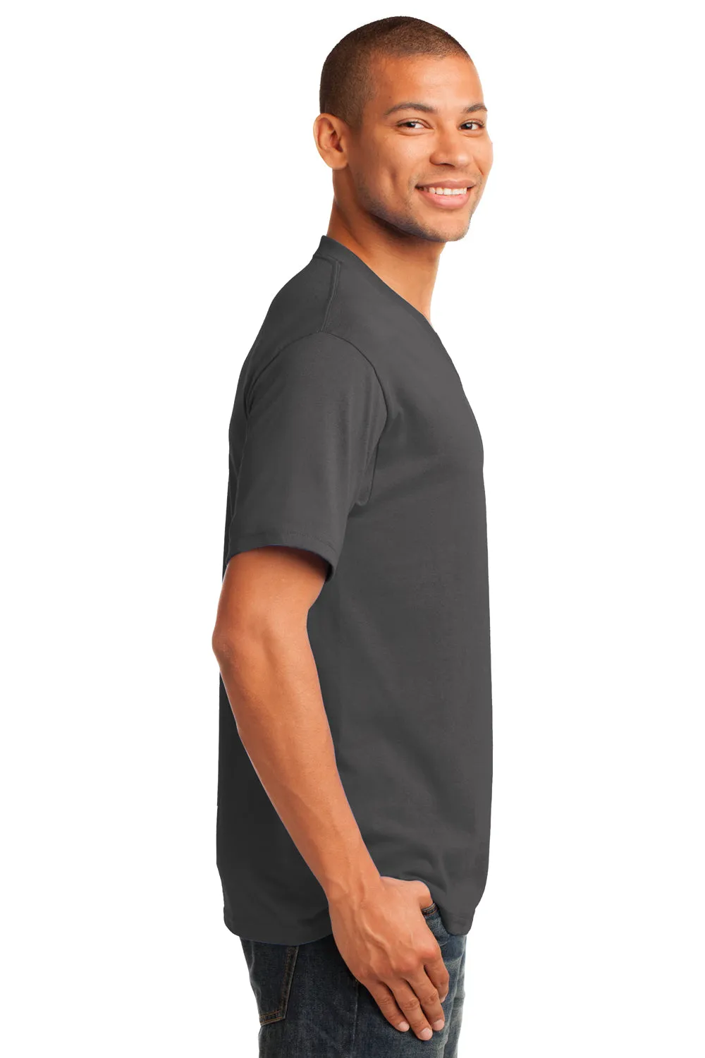 Port & Company Mens Core Short Sleeve V-Neck T-Shirt - Charcoal Grey
