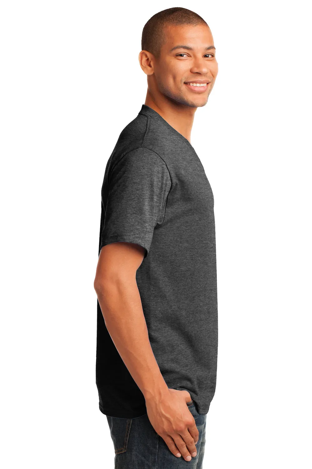 Port & Company Mens Core Short Sleeve V-Neck T-Shirt - Heather Dark Grey