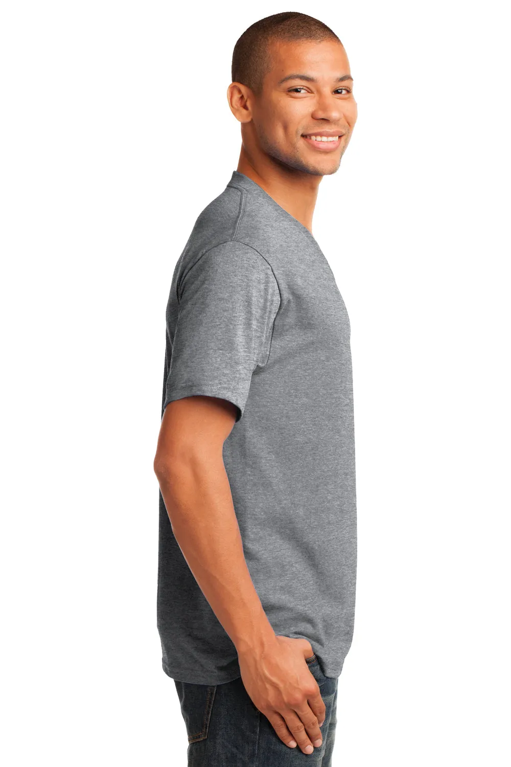 Port & Company Mens Core Short Sleeve V-Neck T-Shirt - Heather Grey