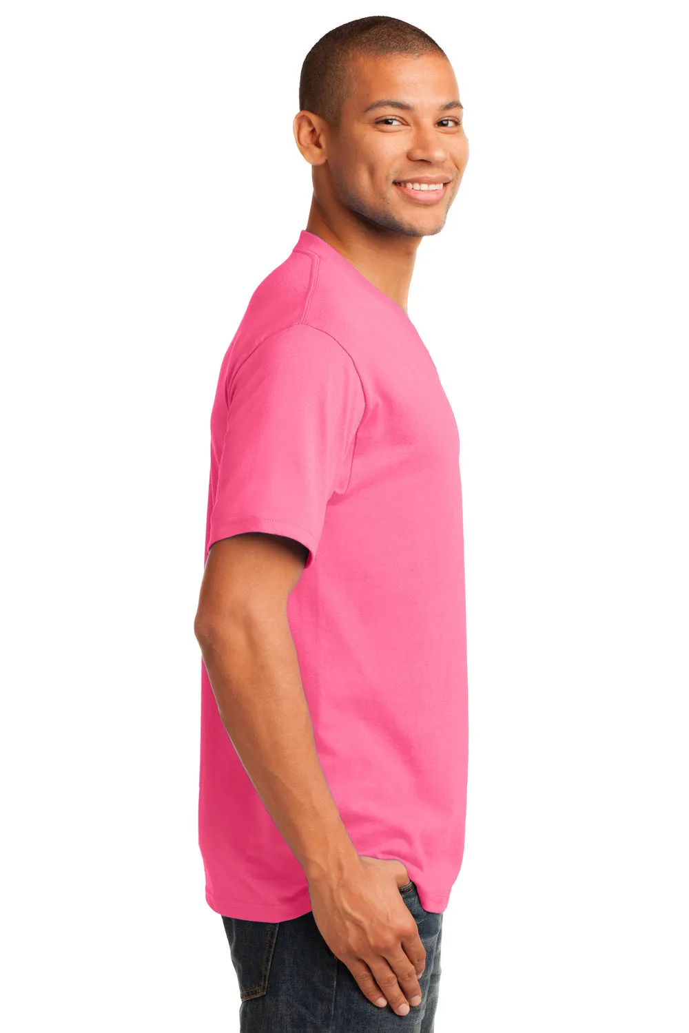 Port & Company Mens Core Short Sleeve V-Neck T-Shirt - Neon Pink