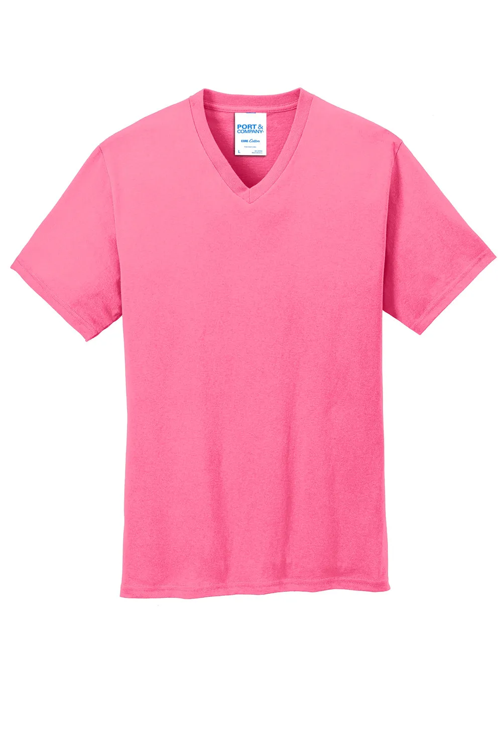 Port & Company Mens Core Short Sleeve V-Neck T-Shirt - Neon Pink