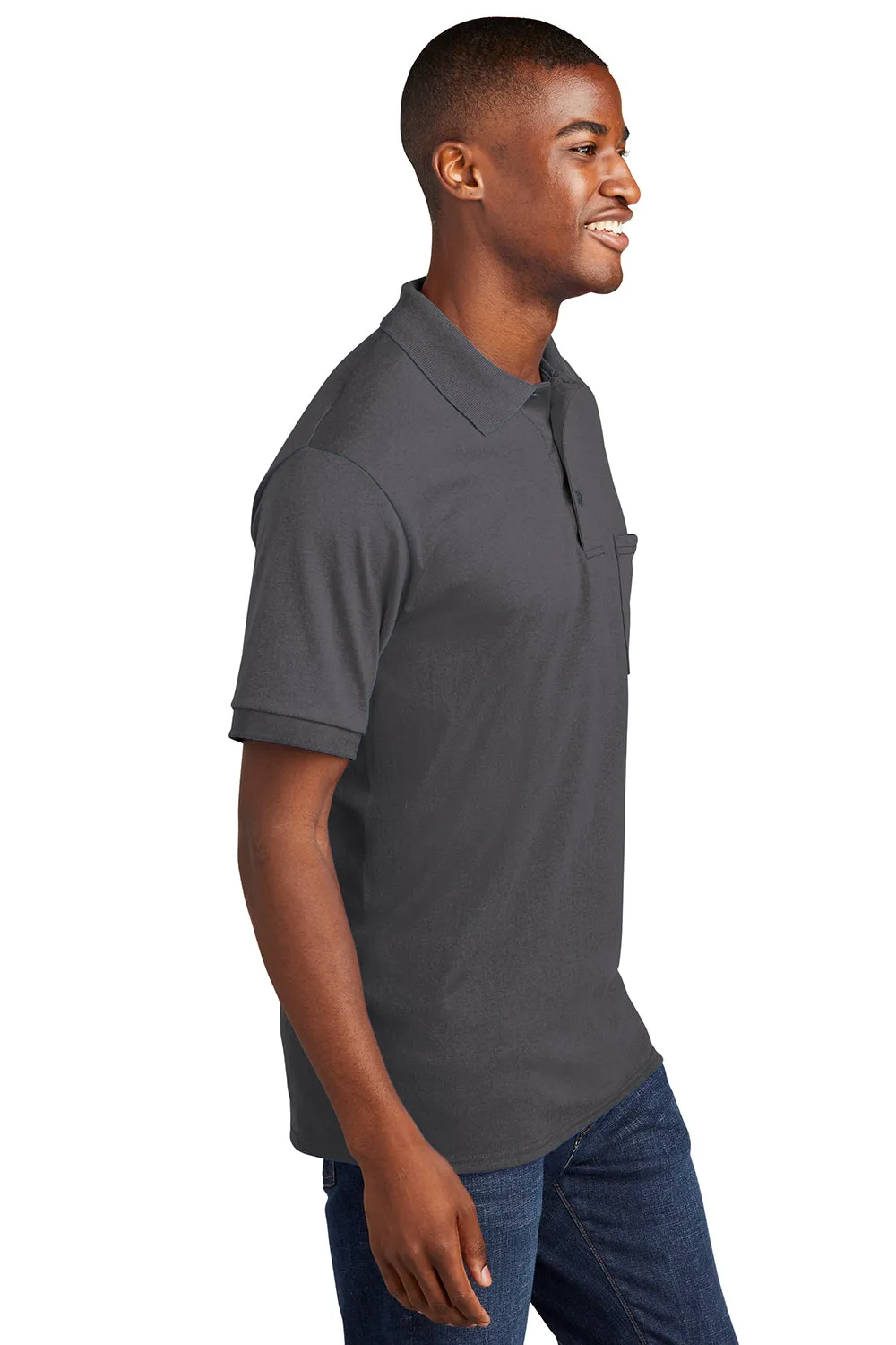 Port & Company Mens Core Stain Resistant Short Sleeve Polo Shirt w/ Pocket - Charcoal Grey