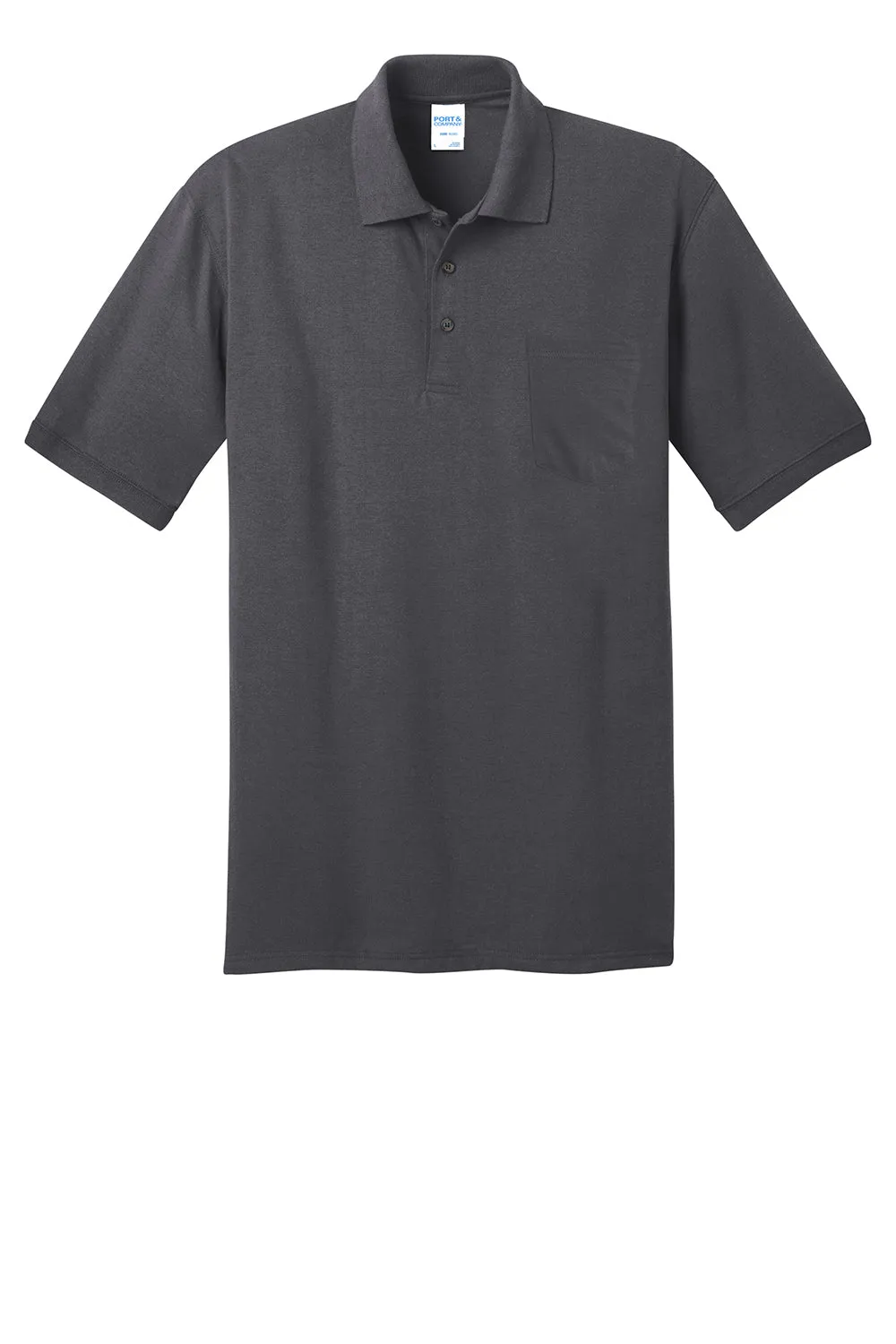 Port & Company Mens Core Stain Resistant Short Sleeve Polo Shirt w/ Pocket - Charcoal Grey