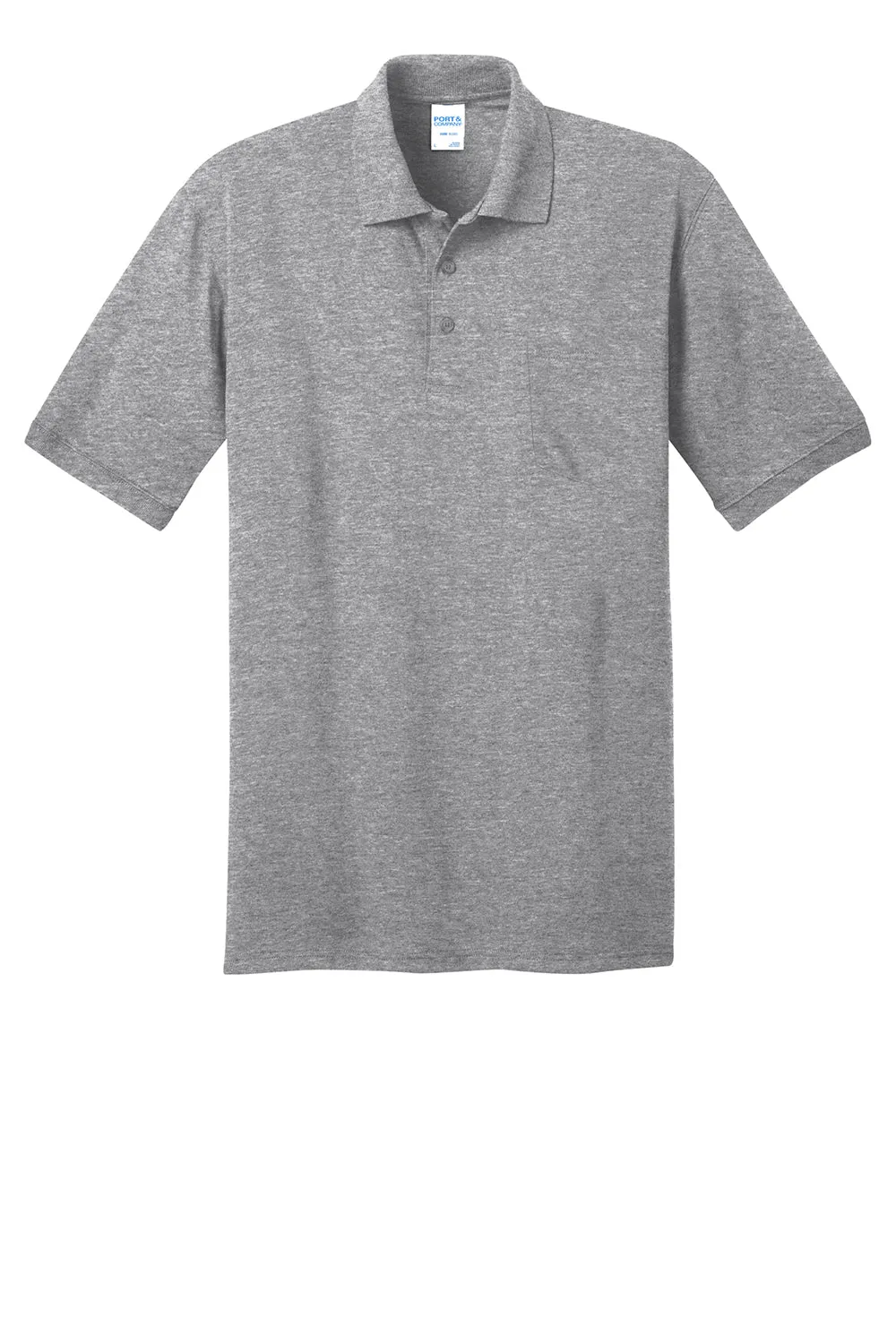 Port & Company Mens Core Stain Resistant Short Sleeve Polo Shirt w/ Pocket - Heather Grey
