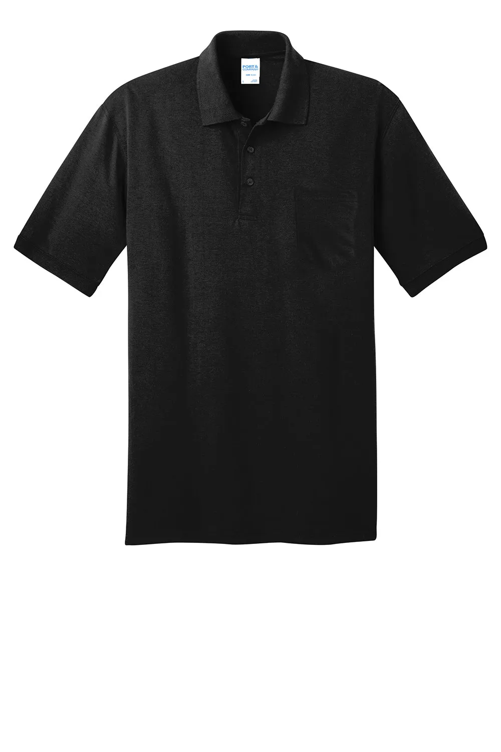 Port & Company Mens Core Stain Resistant Short Sleeve Polo Shirt w/ Pocket - Jet Black