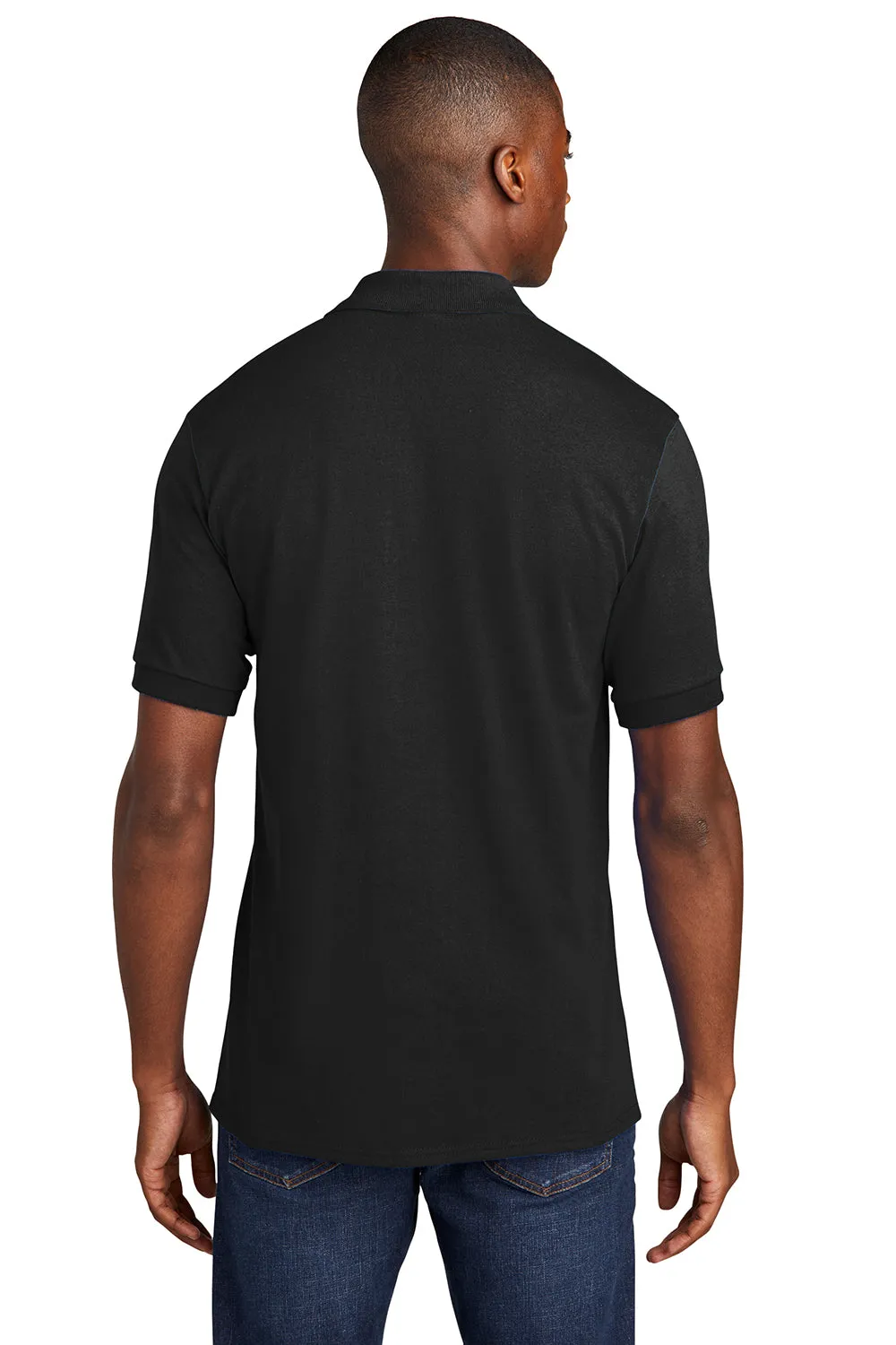 Port & Company Mens Core Stain Resistant Short Sleeve Polo Shirt w/ Pocket - Jet Black