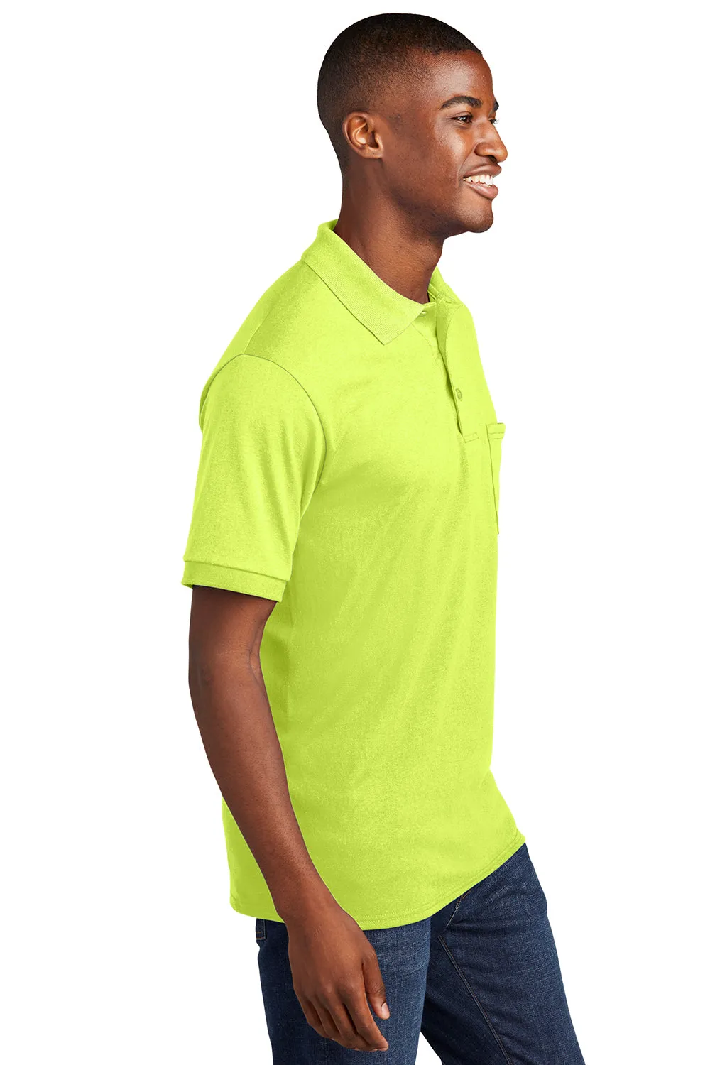 Port & Company Mens Core Stain Resistant Short Sleeve Polo Shirt w/ Pocket - Safety Green