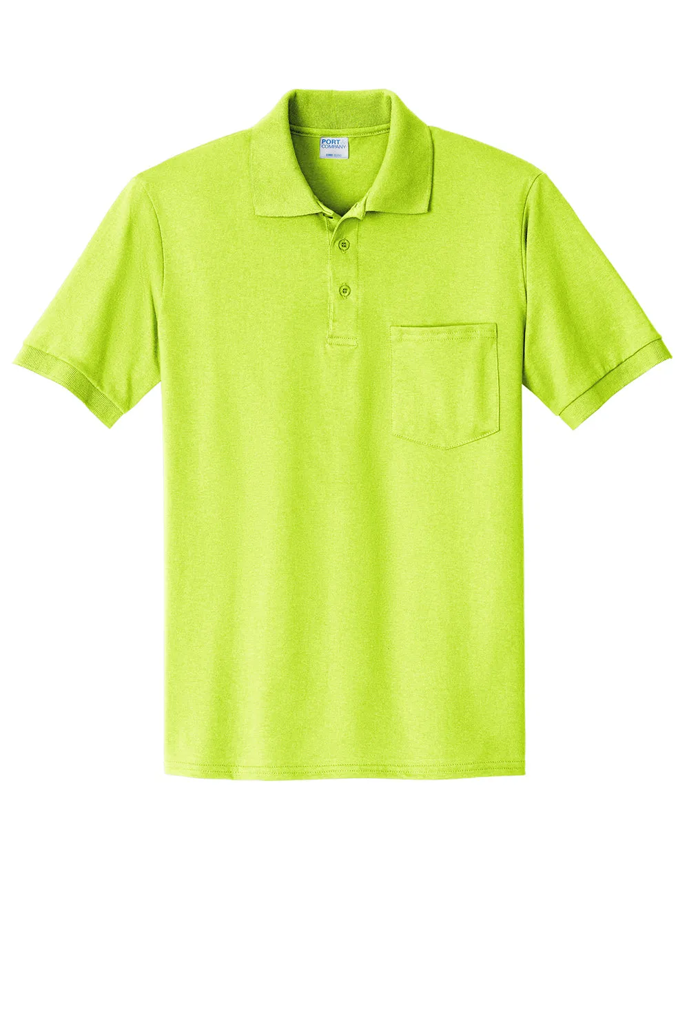 Port & Company Mens Core Stain Resistant Short Sleeve Polo Shirt w/ Pocket - Safety Green