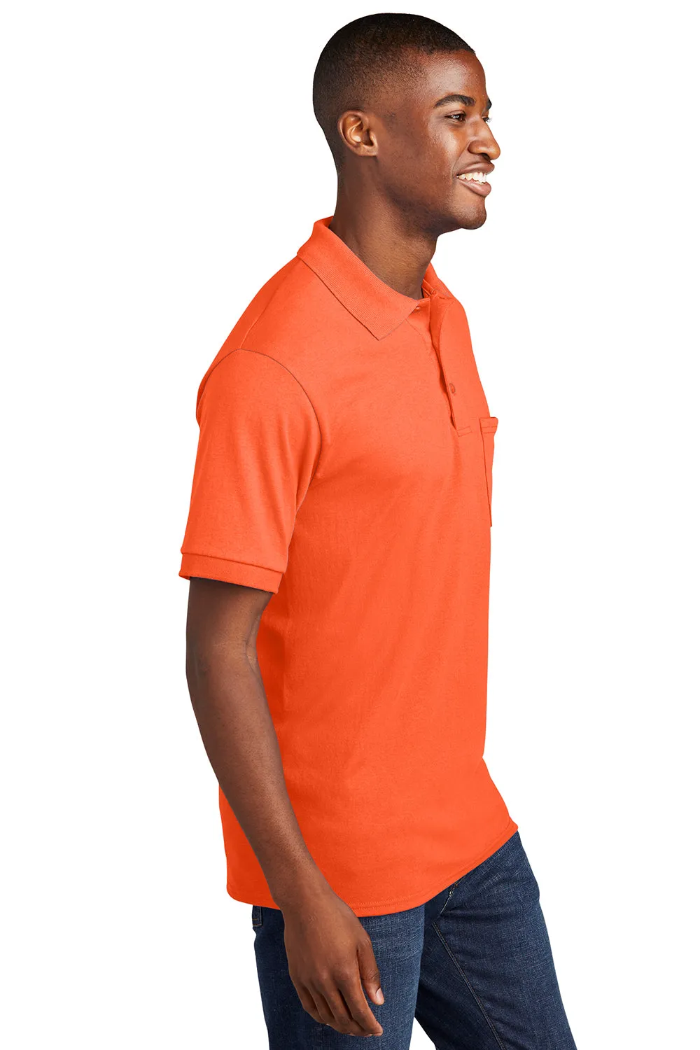 Port & Company Mens Core Stain Resistant Short Sleeve Polo Shirt w/ Pocket - Safety Orange