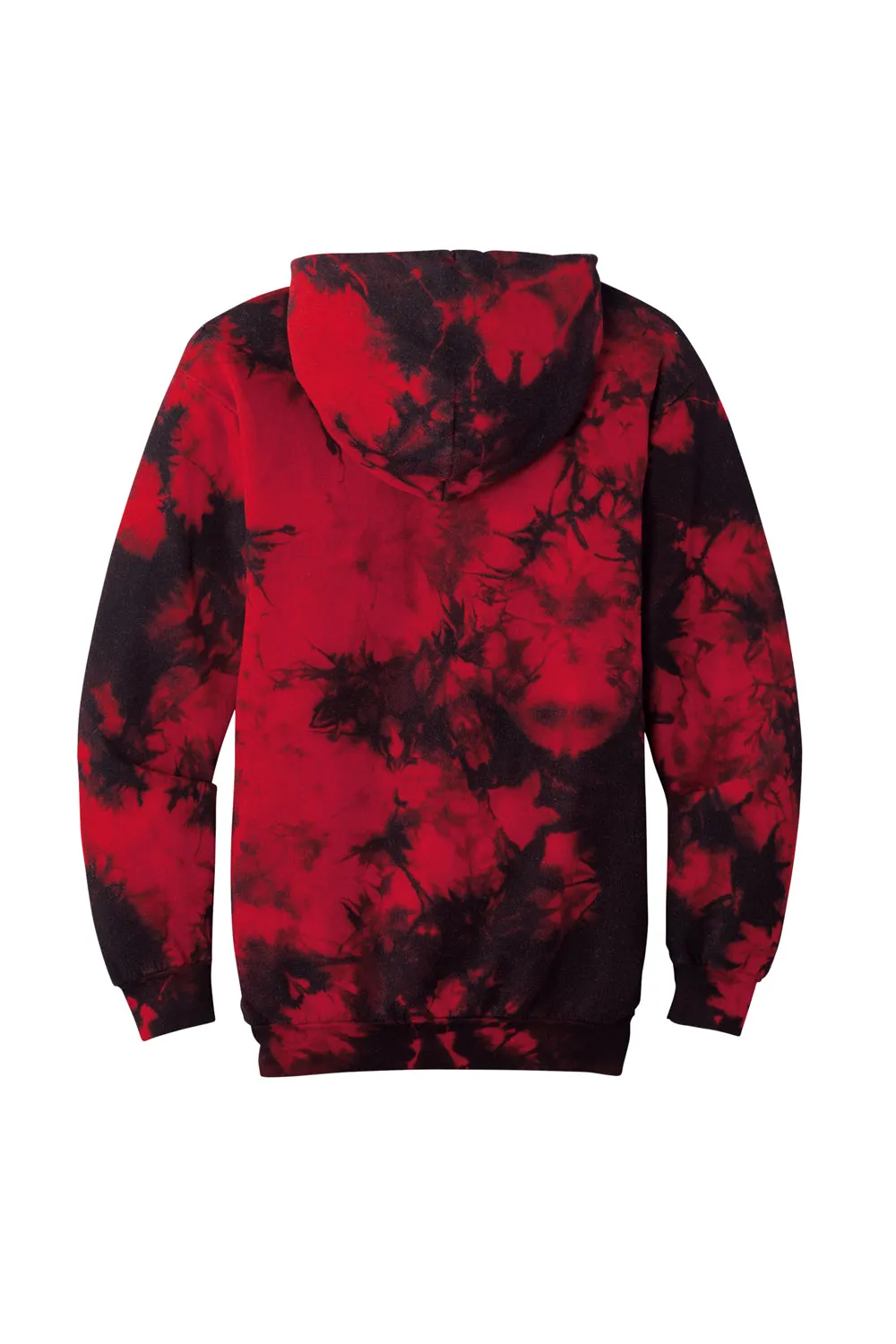 Port & Company Mens Crystal Tie-Dye Hooded Sweatshirt Hoodie w/ Pouch Pocket - Black/Red