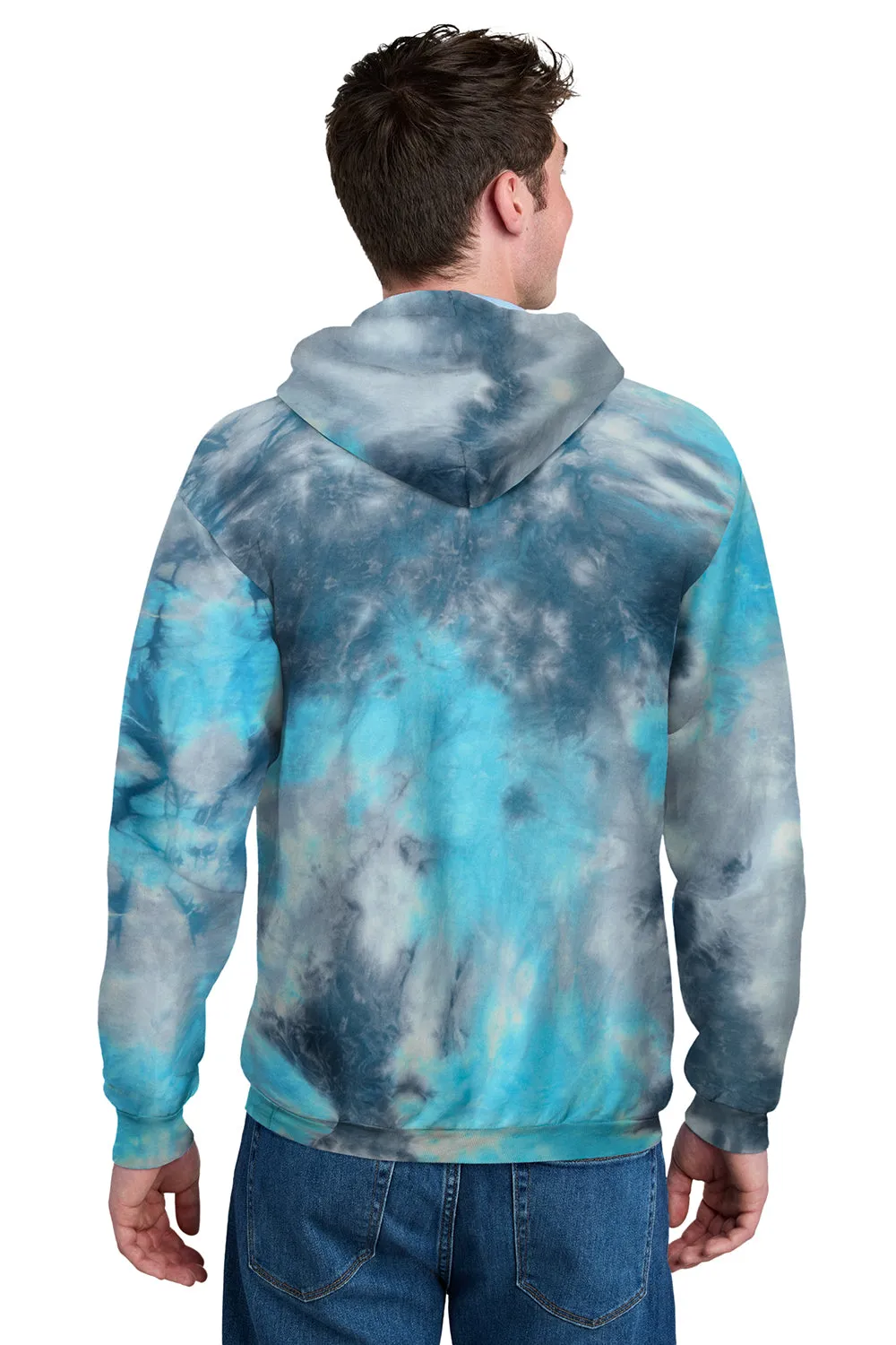 Port & Company Mens Crystal Tie-Dye Hooded Sweatshirt Hoodie w/ Pouch Pocket - Lagoon