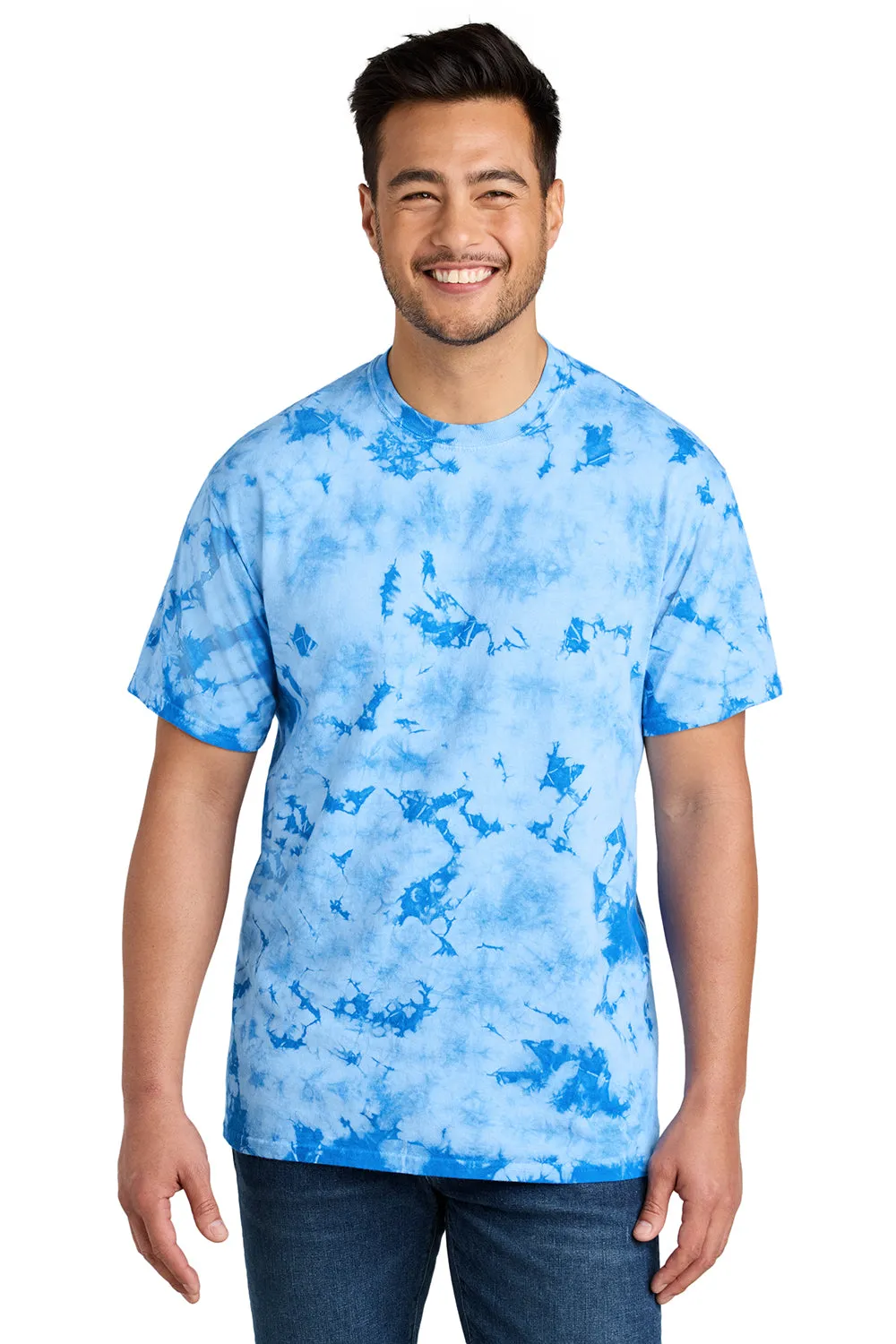 Port & Company Mens Crystal Tie-Dye Short Sleeve Crewneck T-Shirt - Sky Blue