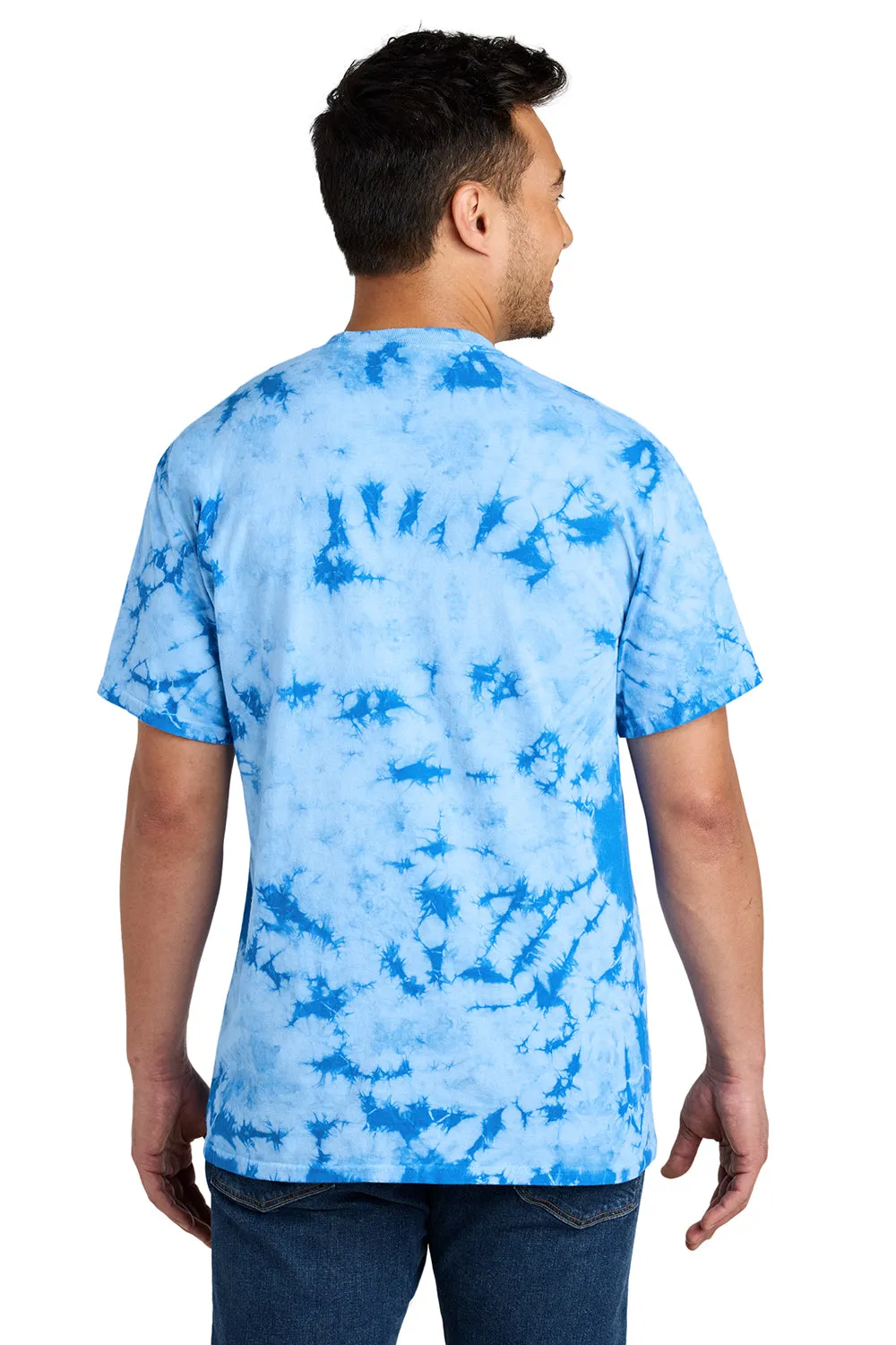 Port & Company Mens Crystal Tie-Dye Short Sleeve Crewneck T-Shirt - Sky Blue