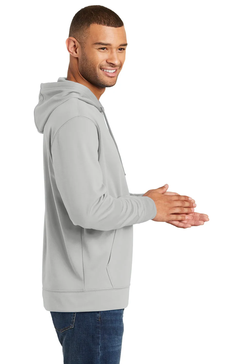 Port & Company Mens Dry Zone Performance Moisture Wicking Fleece Hooded Sweatshirt Hoodie w/ Pouch Pocket - Silver Grey