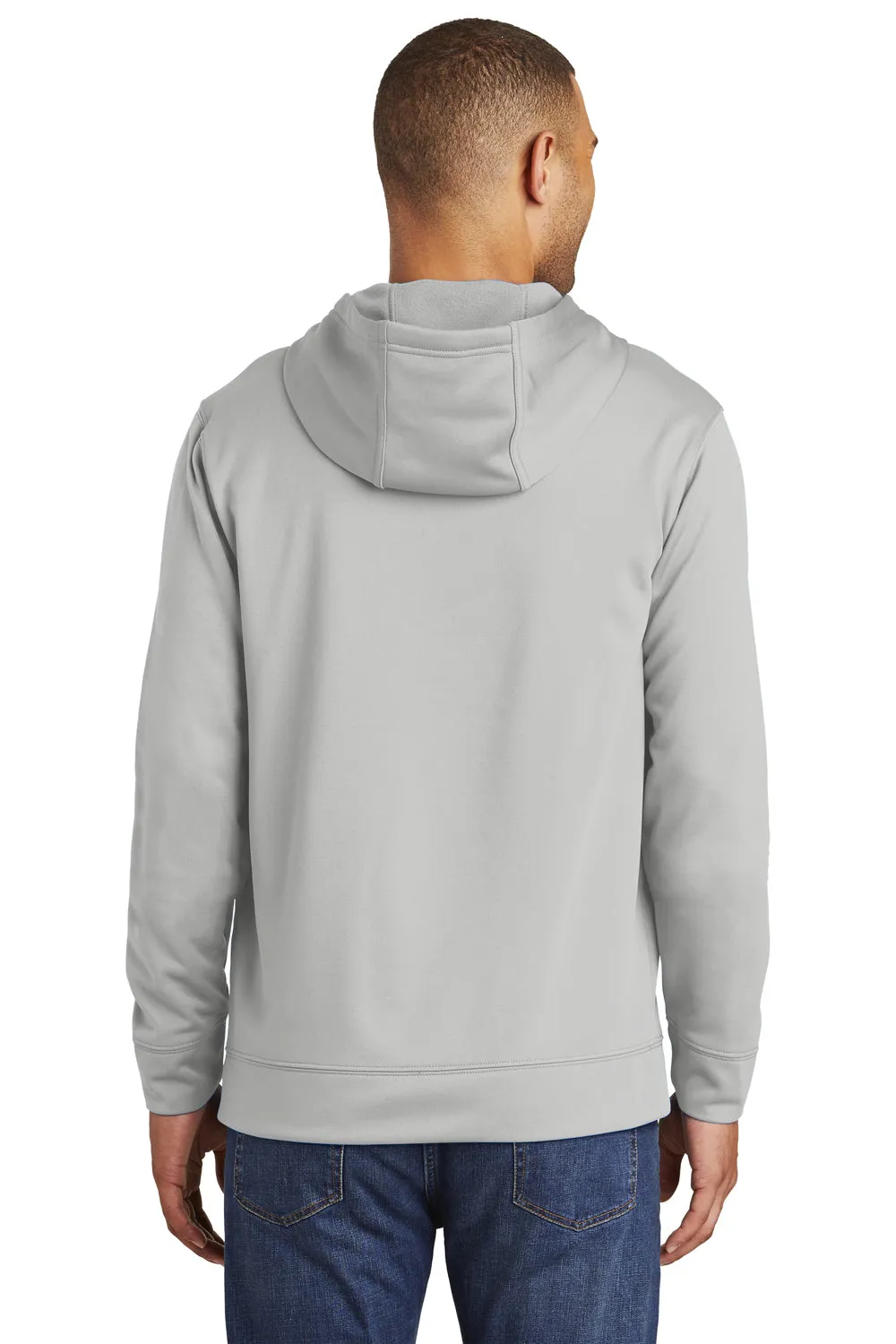 Port & Company Mens Dry Zone Performance Moisture Wicking Fleece Hooded Sweatshirt Hoodie w/ Pouch Pocket - Silver Grey