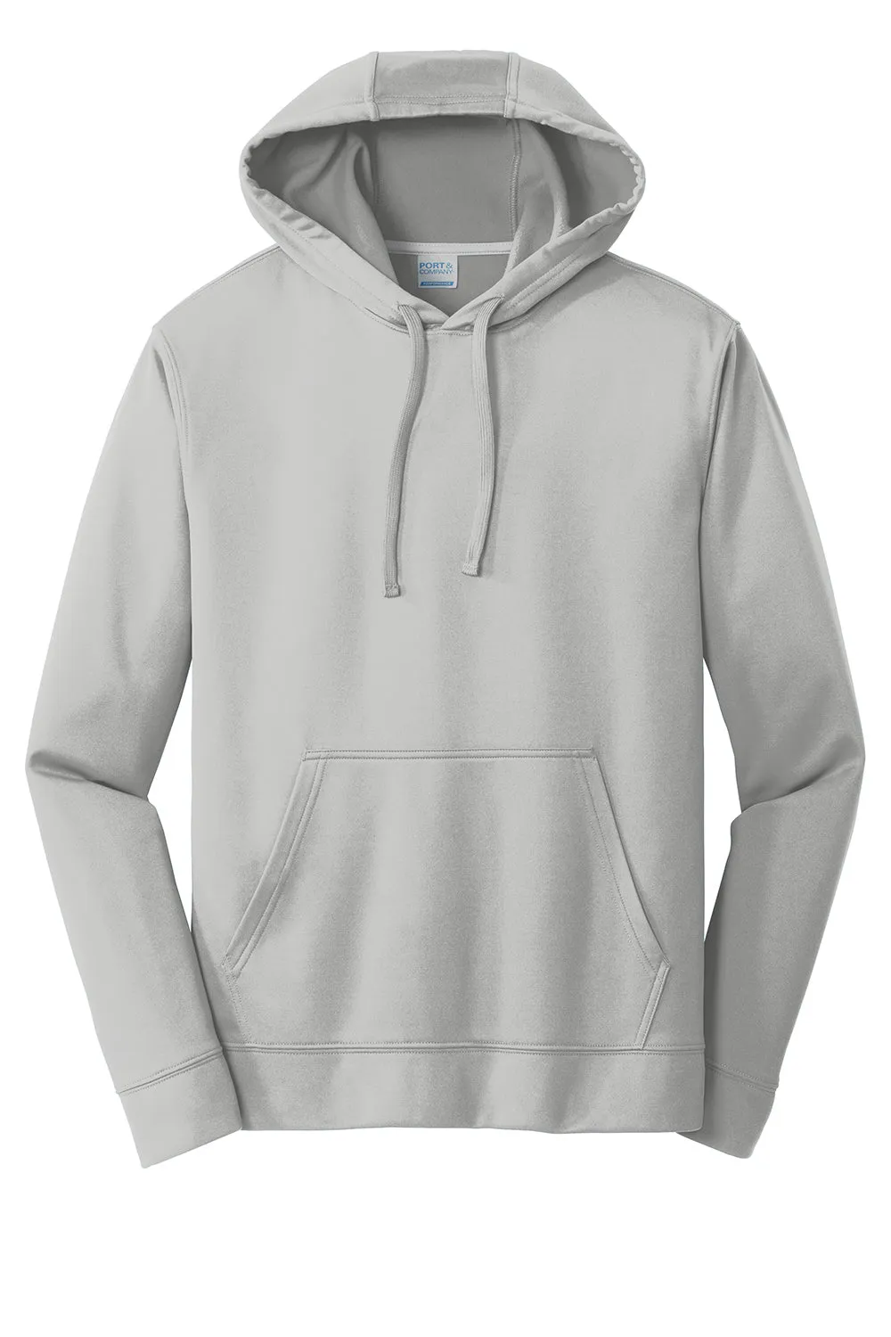 Port & Company Mens Dry Zone Performance Moisture Wicking Fleece Hooded Sweatshirt Hoodie w/ Pouch Pocket - Silver Grey
