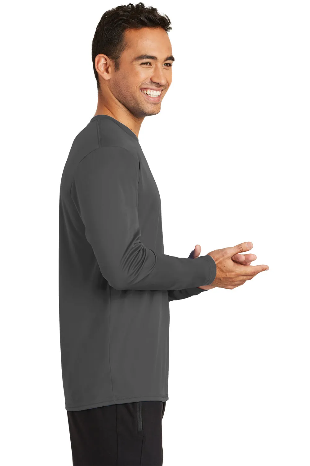 Port & Company Mens Dry Zone Performance Moisture Wicking Long Sleeve Crewneck T-Shirt - Charcoal Grey