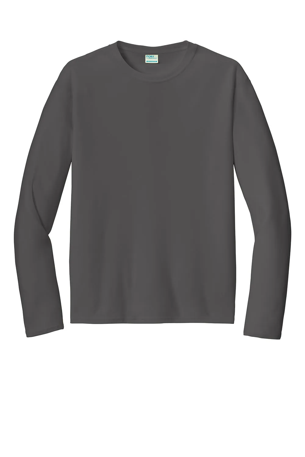 Port & Company Mens Dry Zone Performance Moisture Wicking Long Sleeve Crewneck T-Shirt - Charcoal Grey